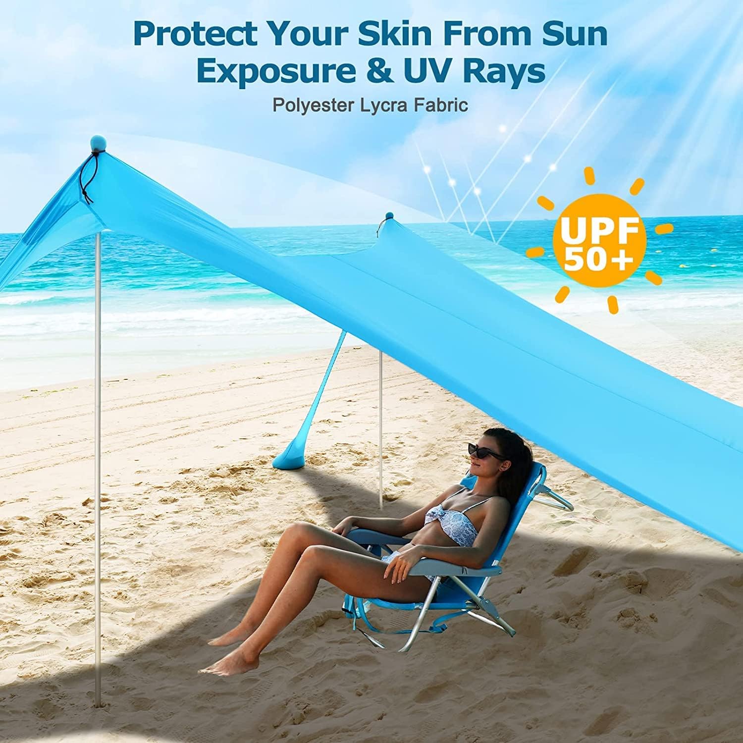 Commouds Tenda da Spiaggia Parasole 2,1m x 2,1m - immagine 3