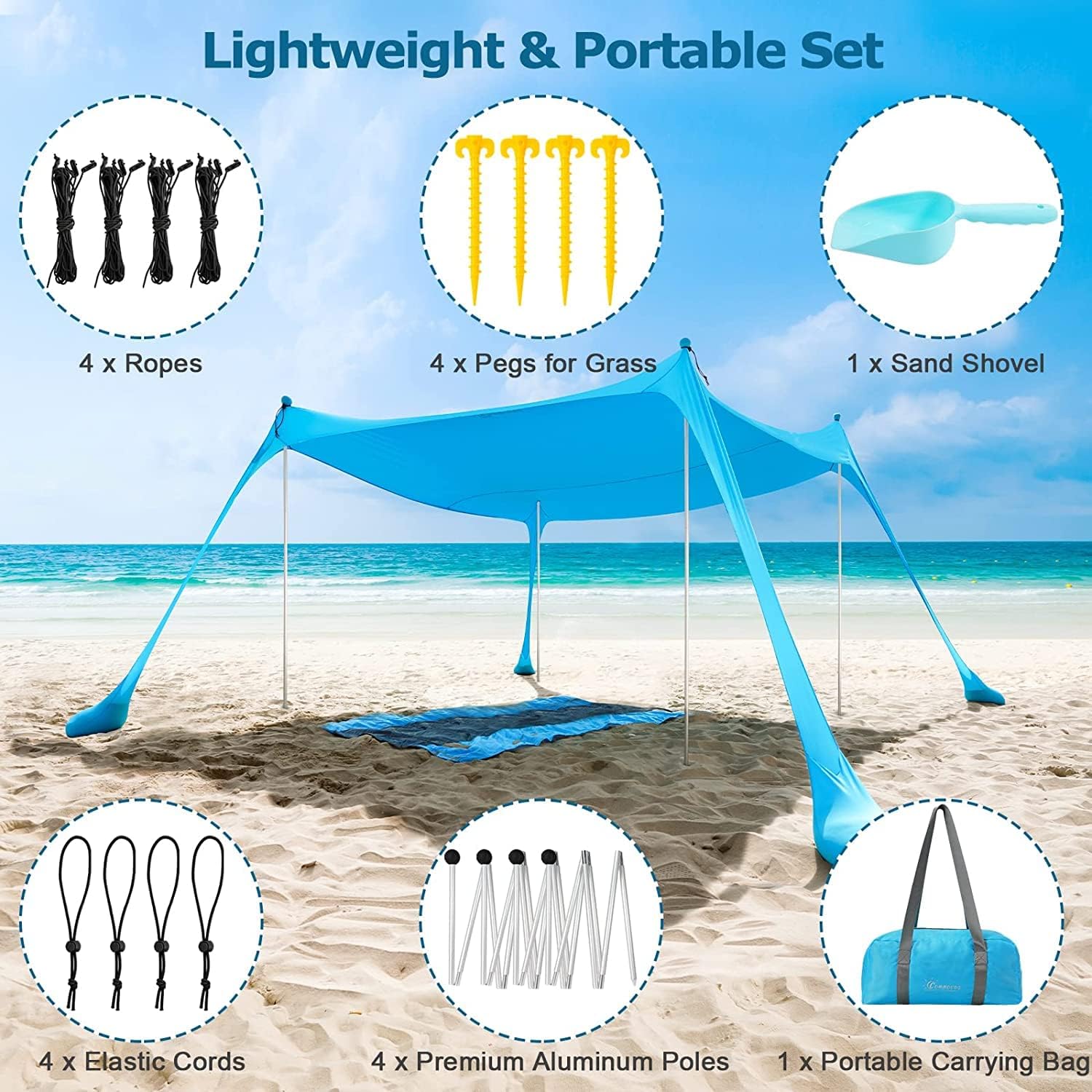 Commouds Tenda da Spiaggia Parasole 2,1m x 2,1m - immagine 5