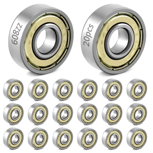 QWORK® 20 Pezzi Cuscinetti a Sfera 608zz, Doppia Protezione, per Skateboard, Scooter, Pattini in Linea, 8 mm x 22 mm x 7 mm