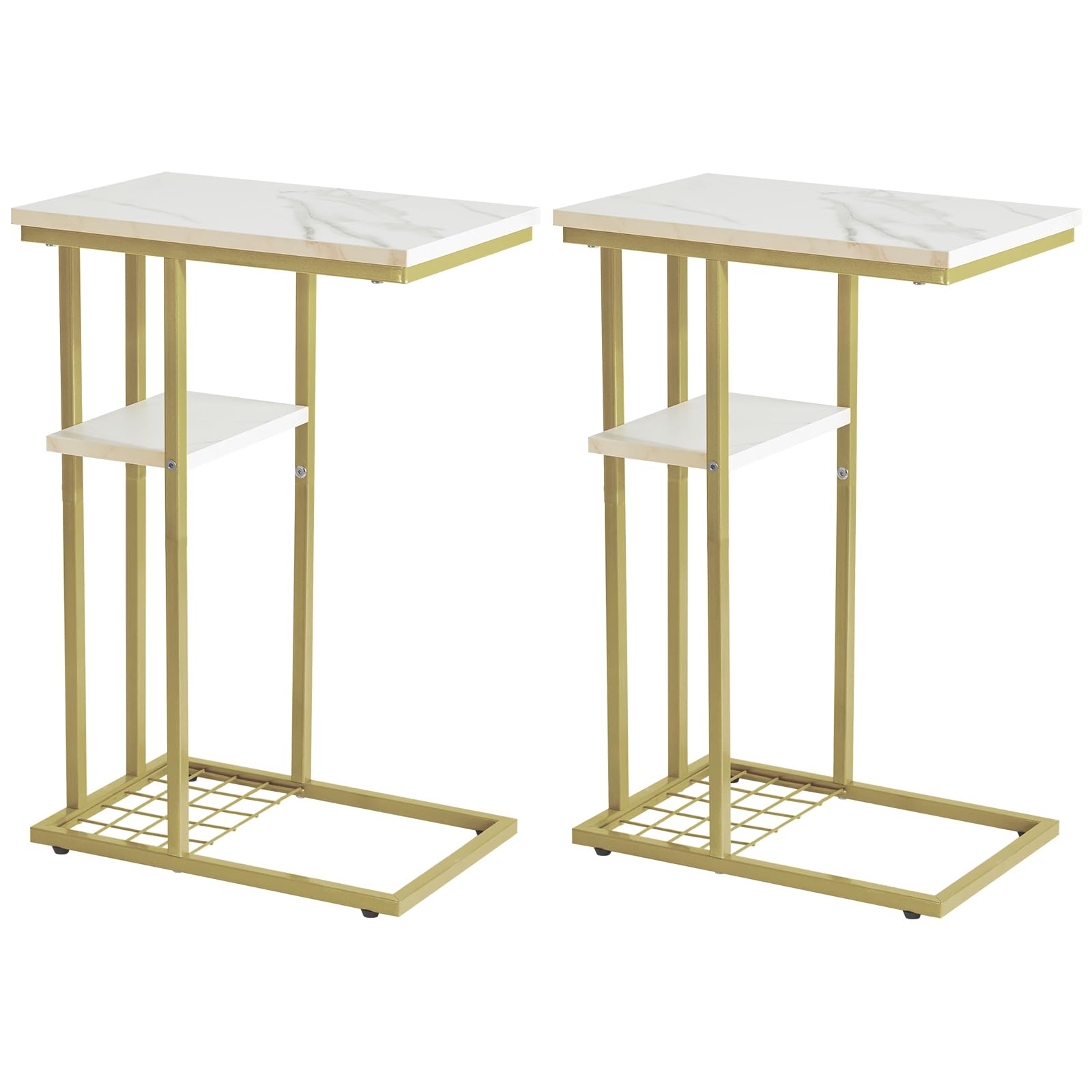 Ymyny Set 2 Tavolini Bassi, Marmo Bianco e Oro