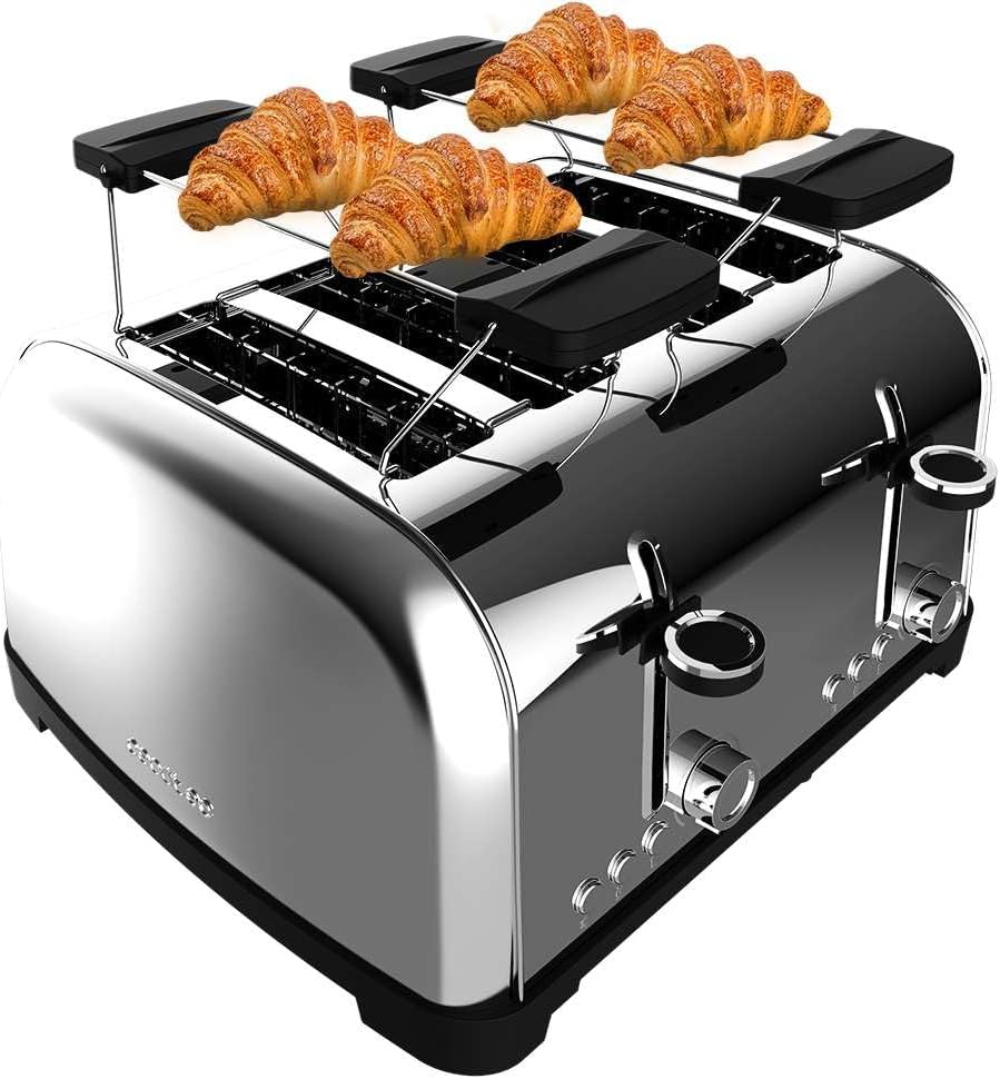 Cecotec Tostapane Verticale 4 Slot 1700W Inox