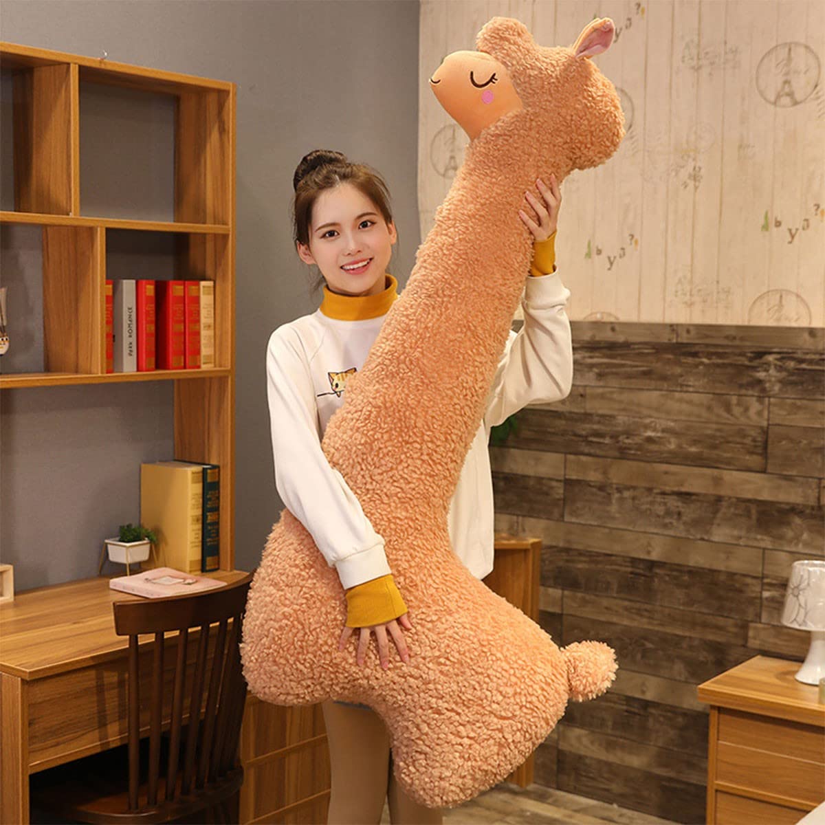 GONOMA Peluche di Alpaca a Collo Lungo, Marrone 100cm