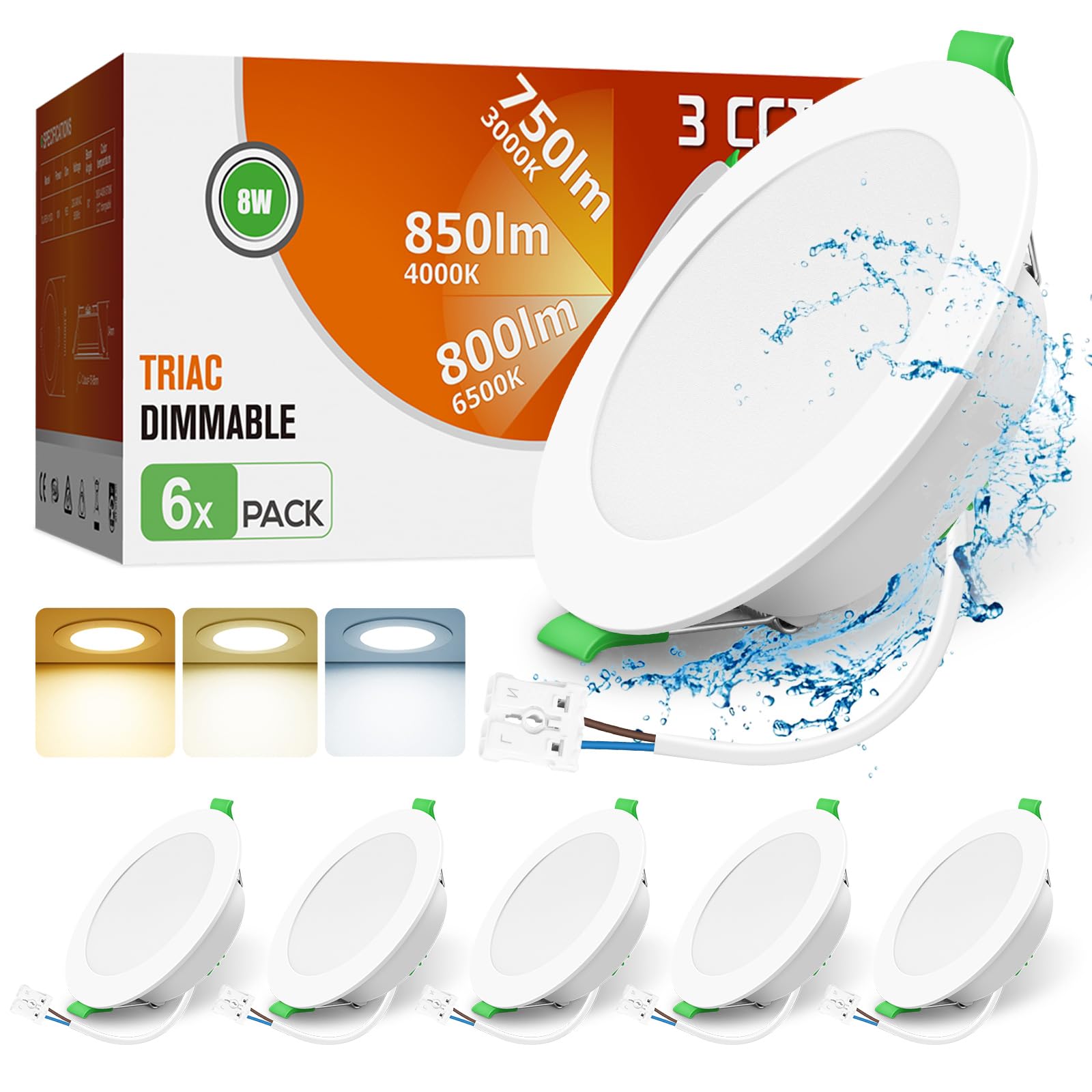 Alusso Faretti LED Incasso Dimmerabili 8W IP44, Bianco Set 6