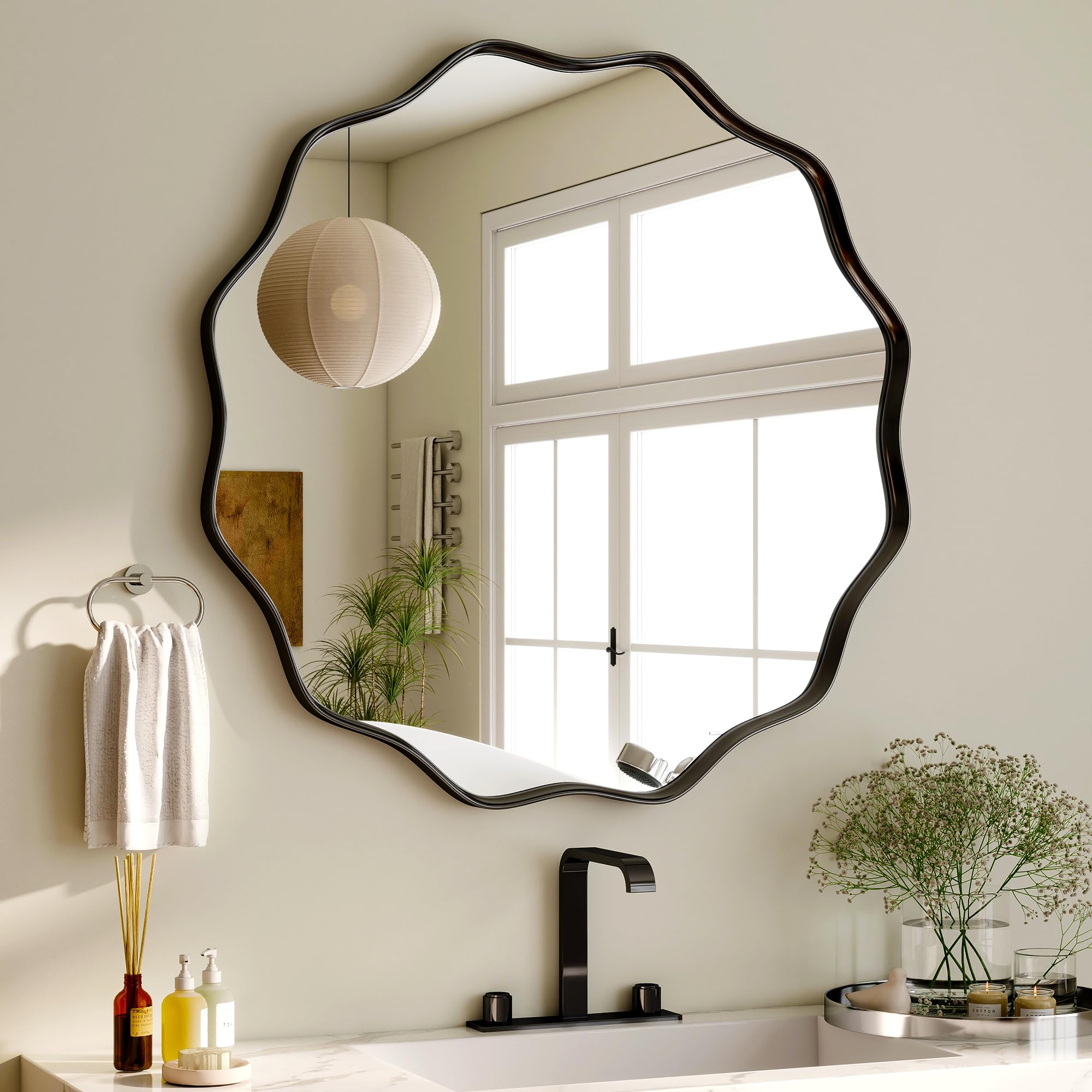 Koonmi Grande Specchio Rotondo 60cm con Bordo Ondulato