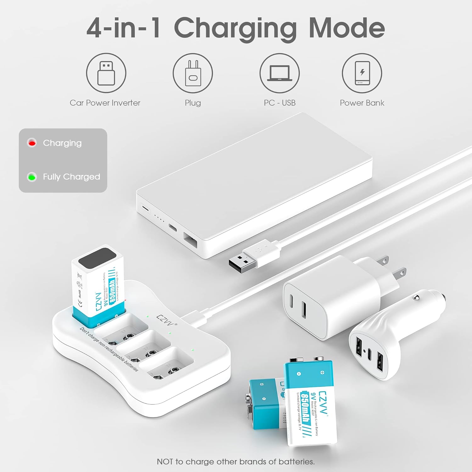 Czvv Pile Ricaricabili Litio 9V 850mAh (4 Batterie) - immagine 5