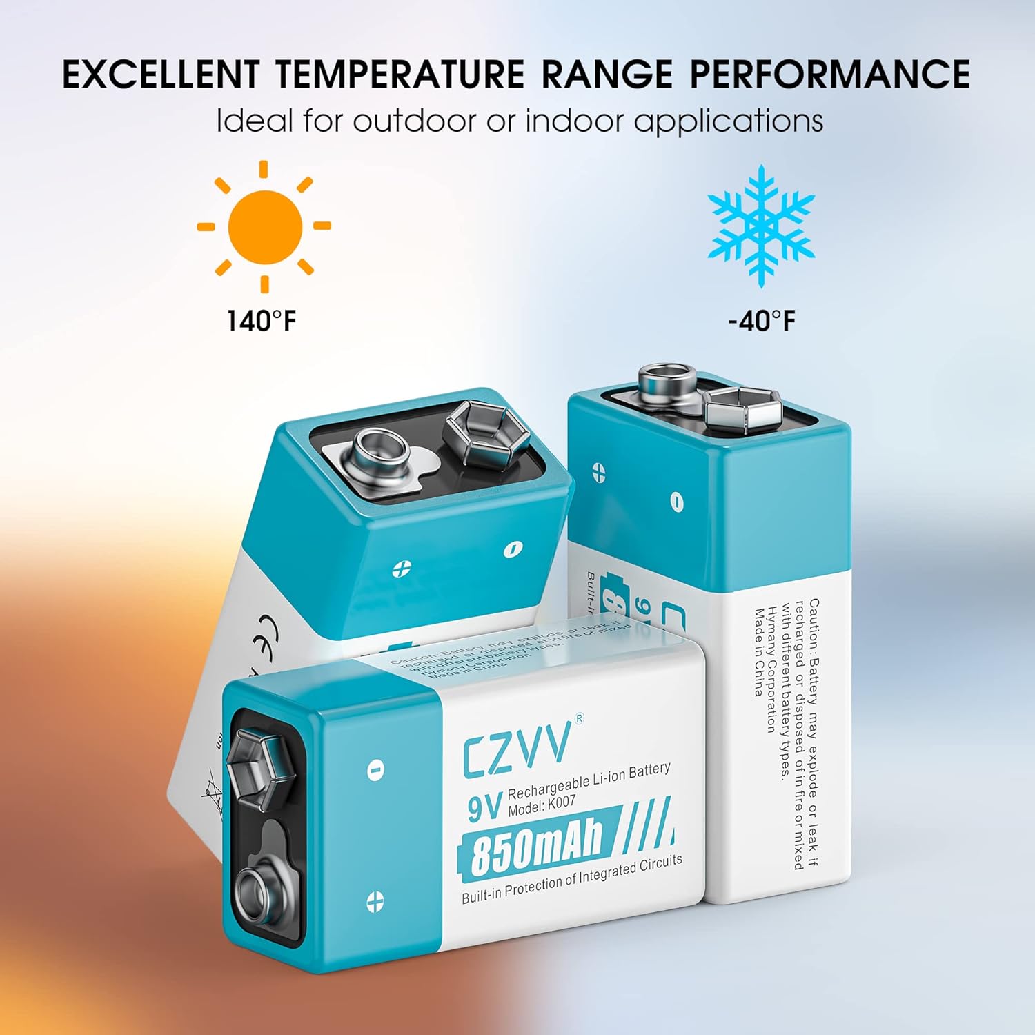 Czvv Pile Ricaricabili Litio 9V 850mAh (4 Batterie) - immagine 6