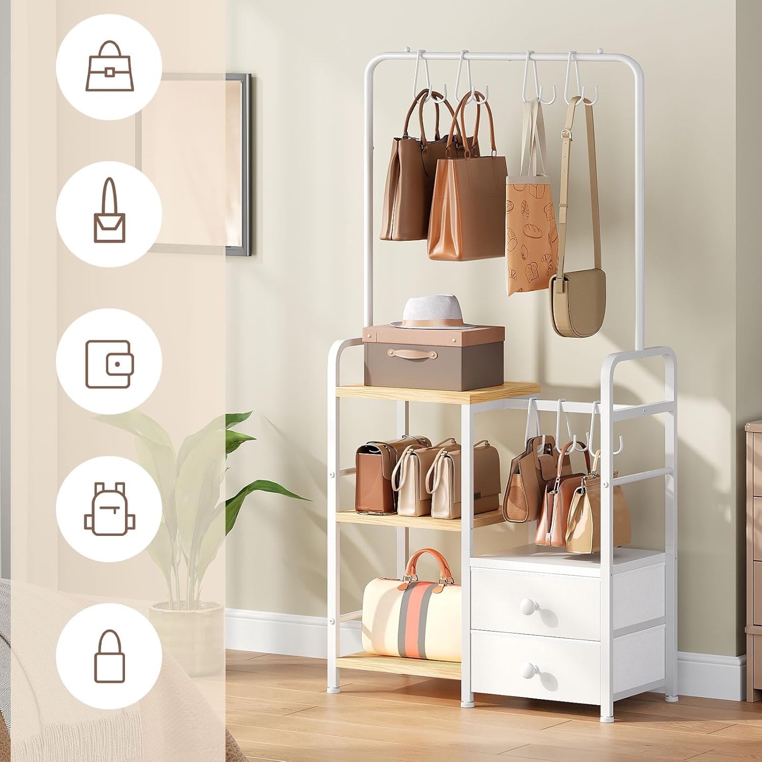 Hoobro Scaffale da Appendere 3 Ripiani per Borse - immagine 5