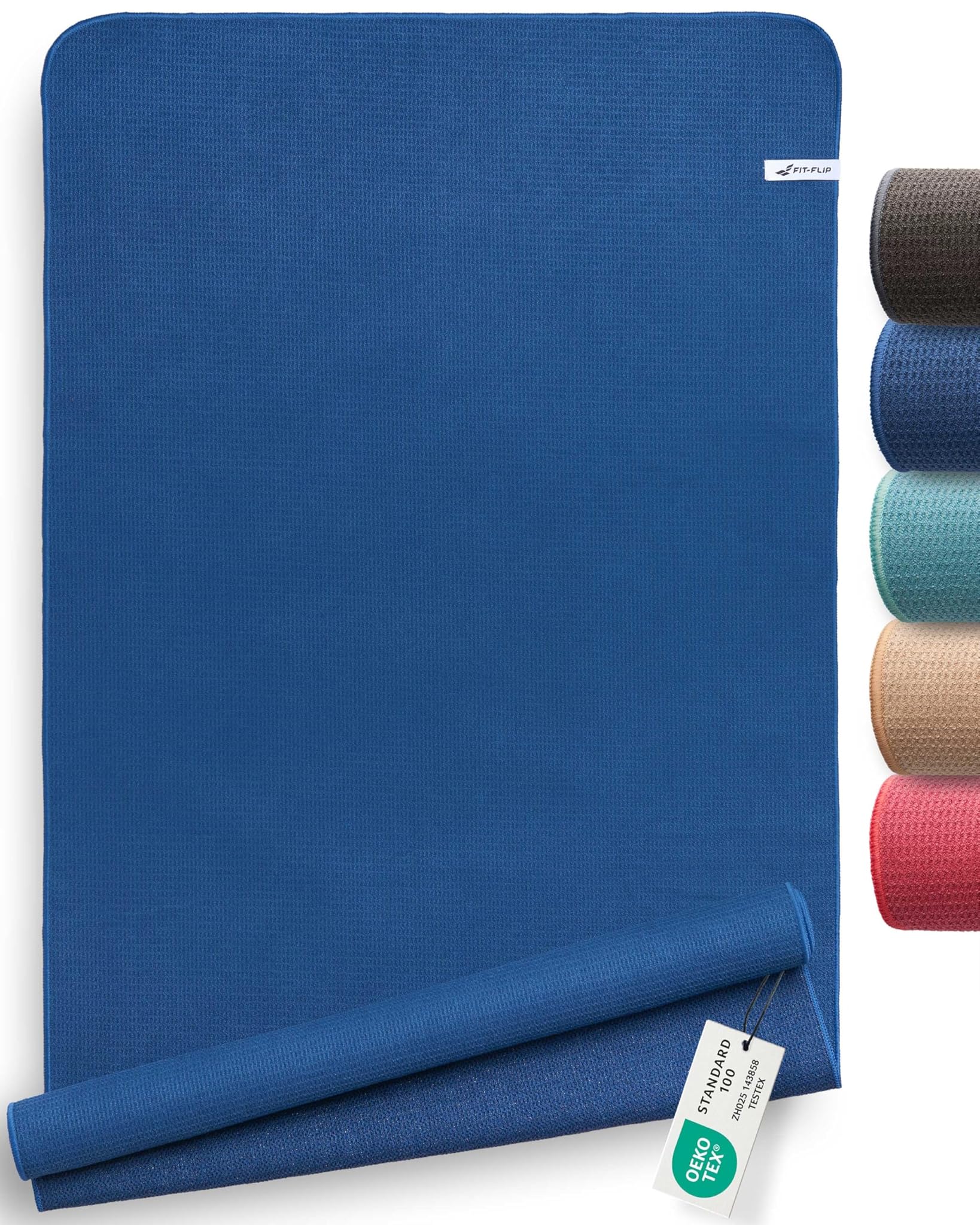 Fit-Flip Asciugamano da yoga antiscivolo con nodi - rivestimento igienico per tappetino - asciugamano yoga in microfibra ad asciugatura rapida per sport - asciugamani pilates - Deepblue 185 x 63