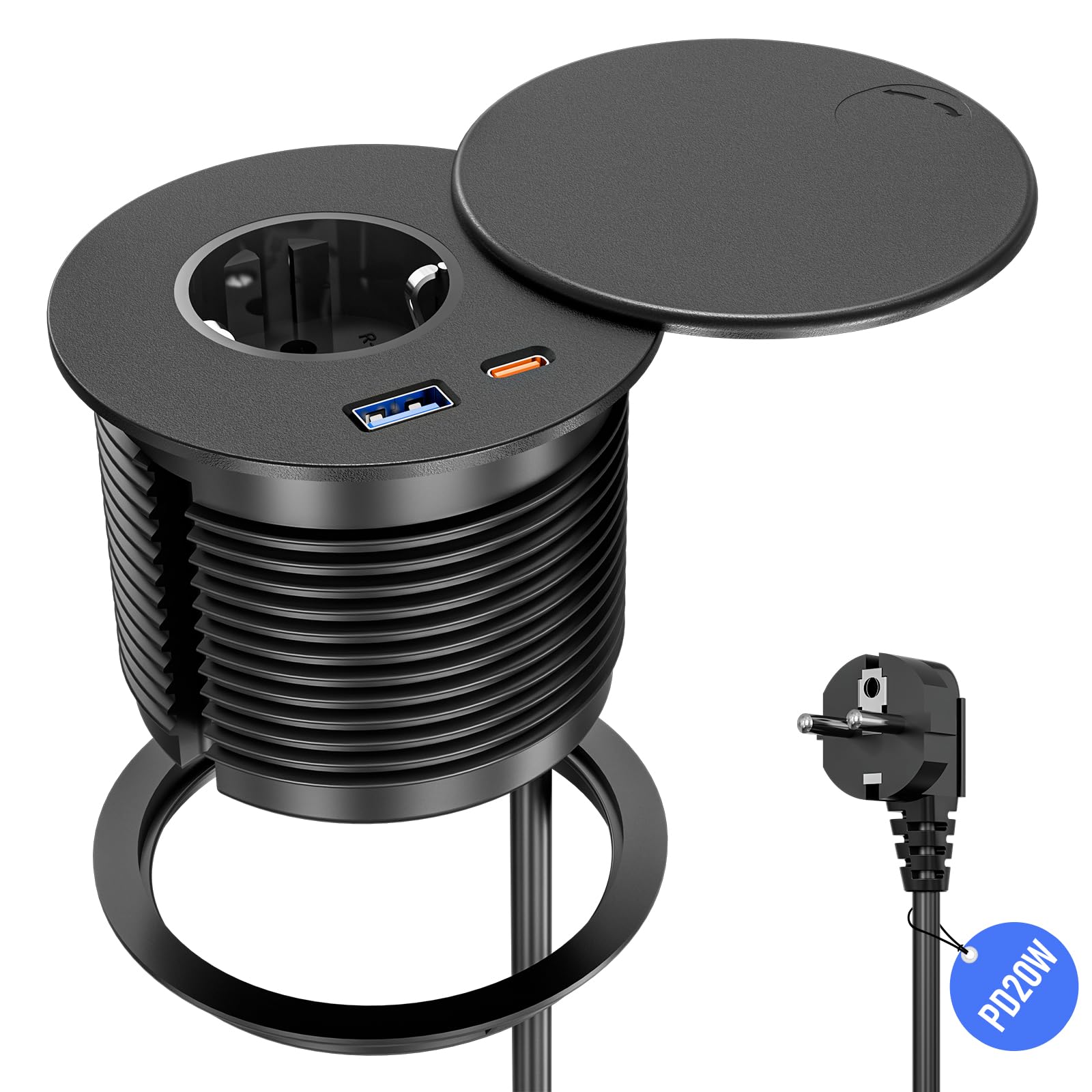 Sewingvr Presa Incasso USB C PD 20W con Coperchio, Nero