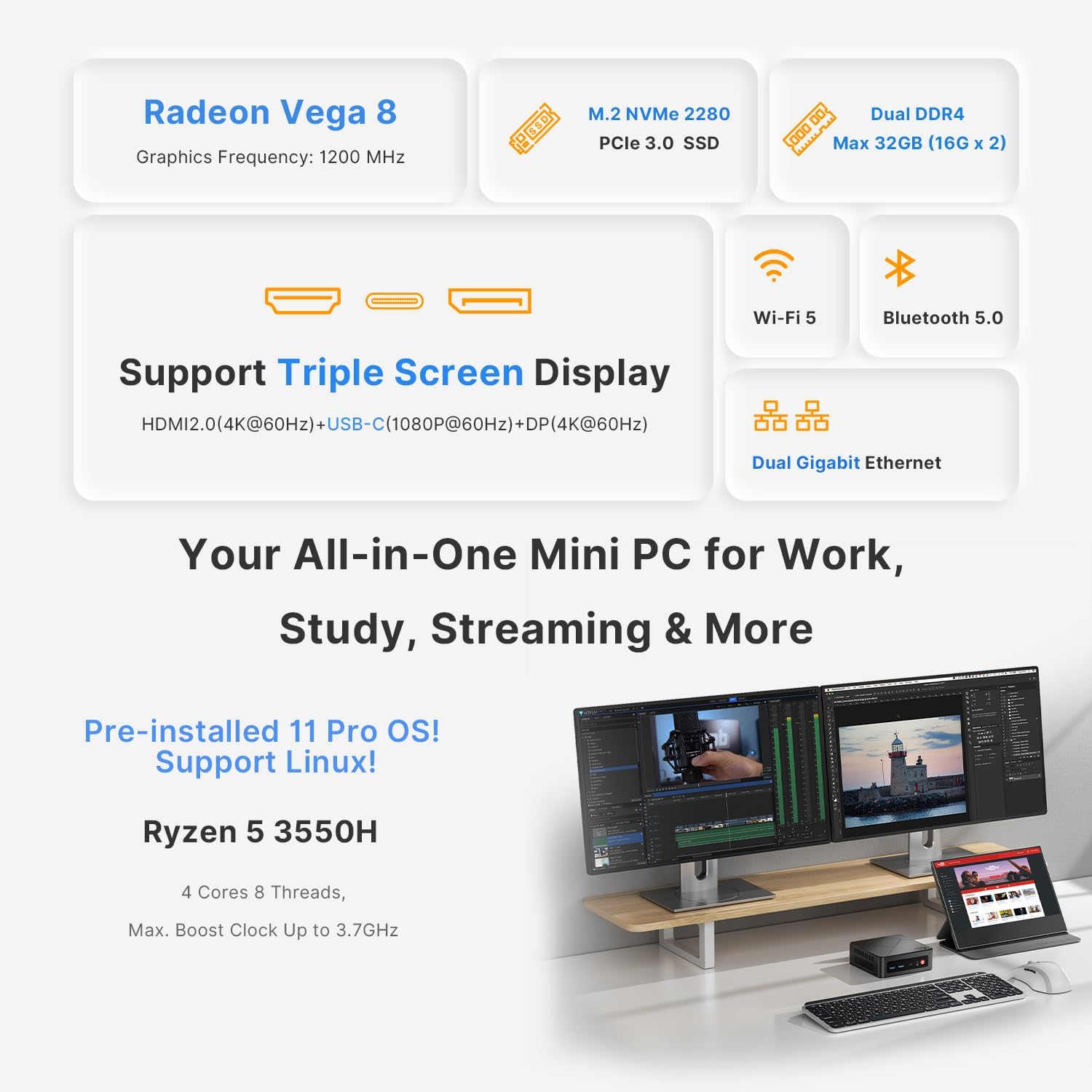 C4 Mini PC con Ryzen 5 3550H, 16GB RAM 512GB SSD - immagine 2