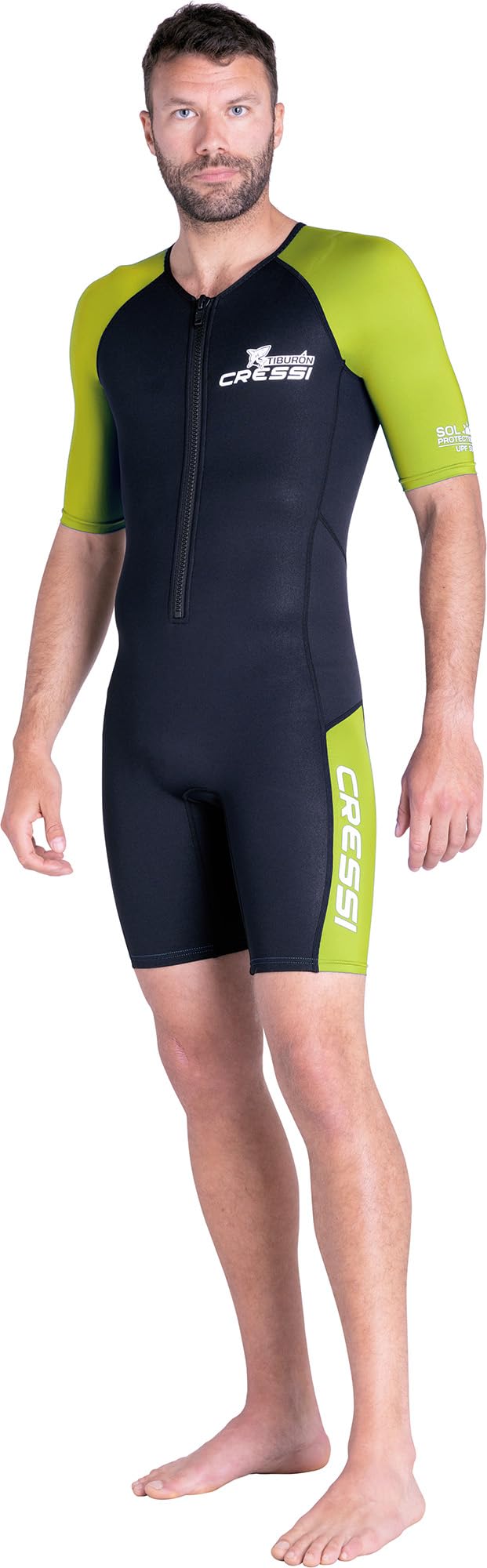 CRESSI Tiburon Man Shorty Wetsuit 2mm - Muta Shorty Uomo realizzata in Neoprene Ultra Stretch 1.5/2mm e Elastane, Nero/Fluo Lime, XL/5