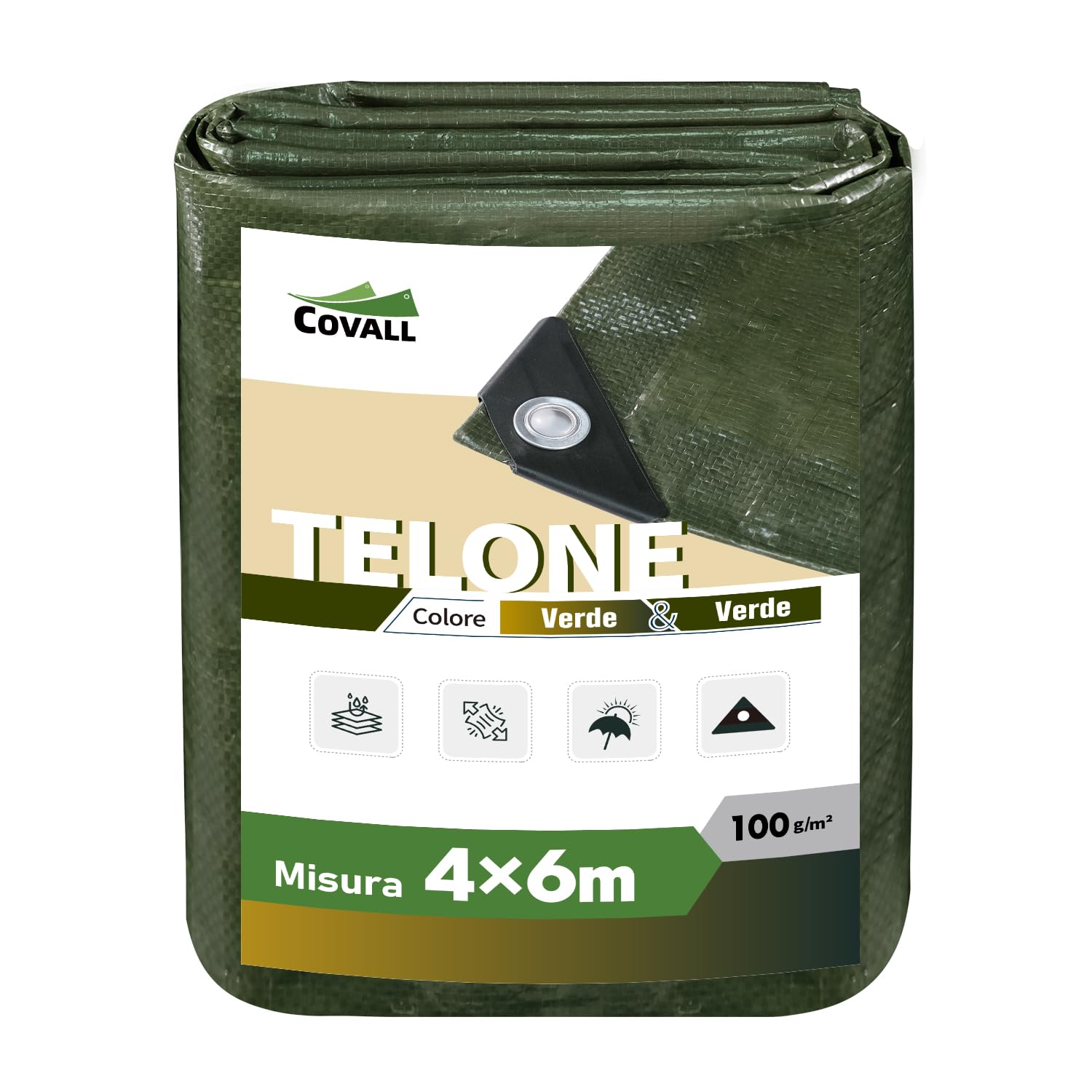 Covall Telo Impermeabile 100g/m² 4x6m, Verde