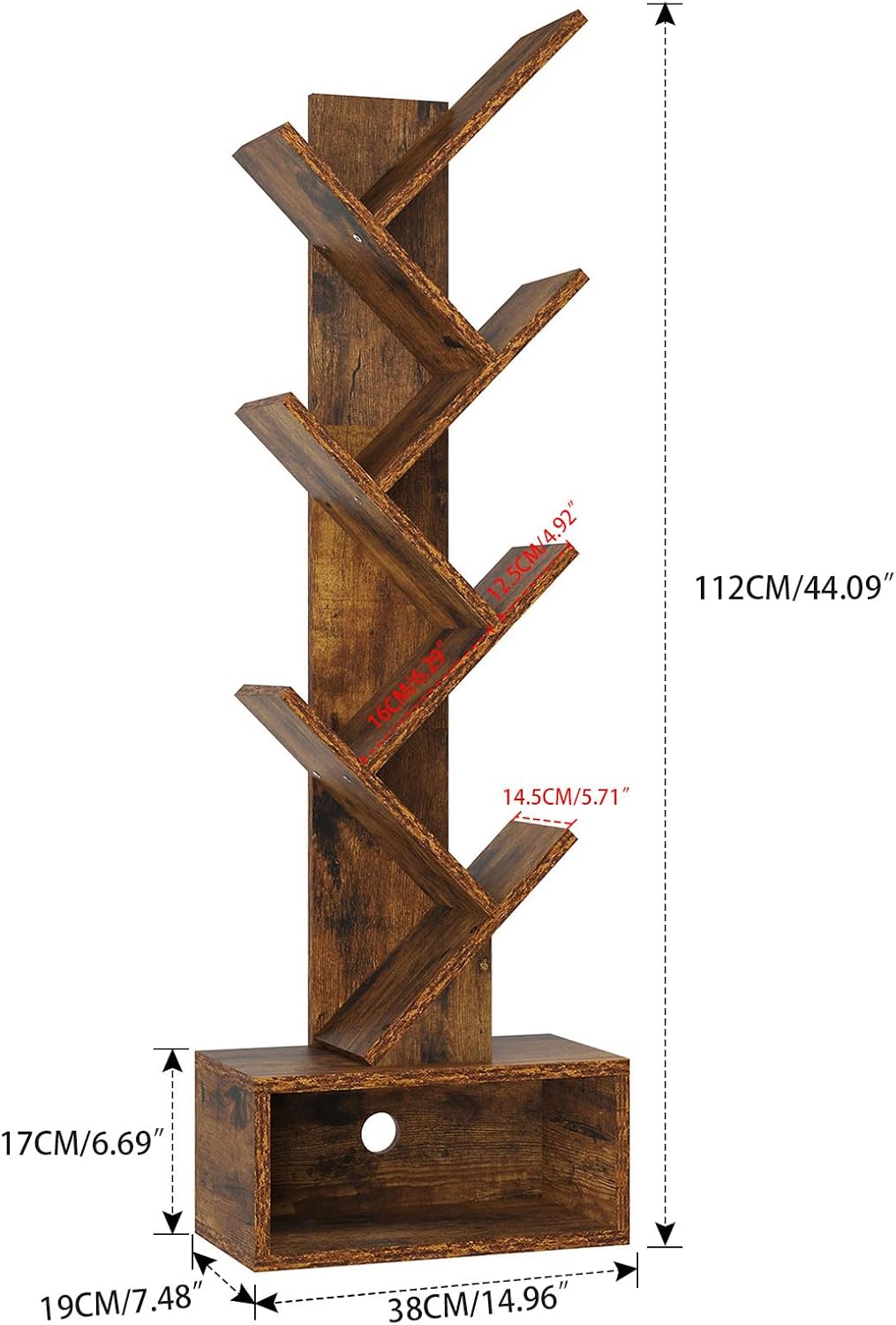 Ymyny Libreria ad Albero 6 Ripiani con Cassetti, Marrone - immagine 3