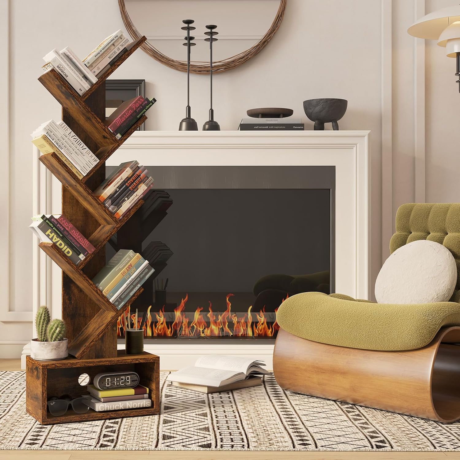 Ymyny Libreria ad Albero 6 Ripiani con Cassetti, Marrone - immagine 4