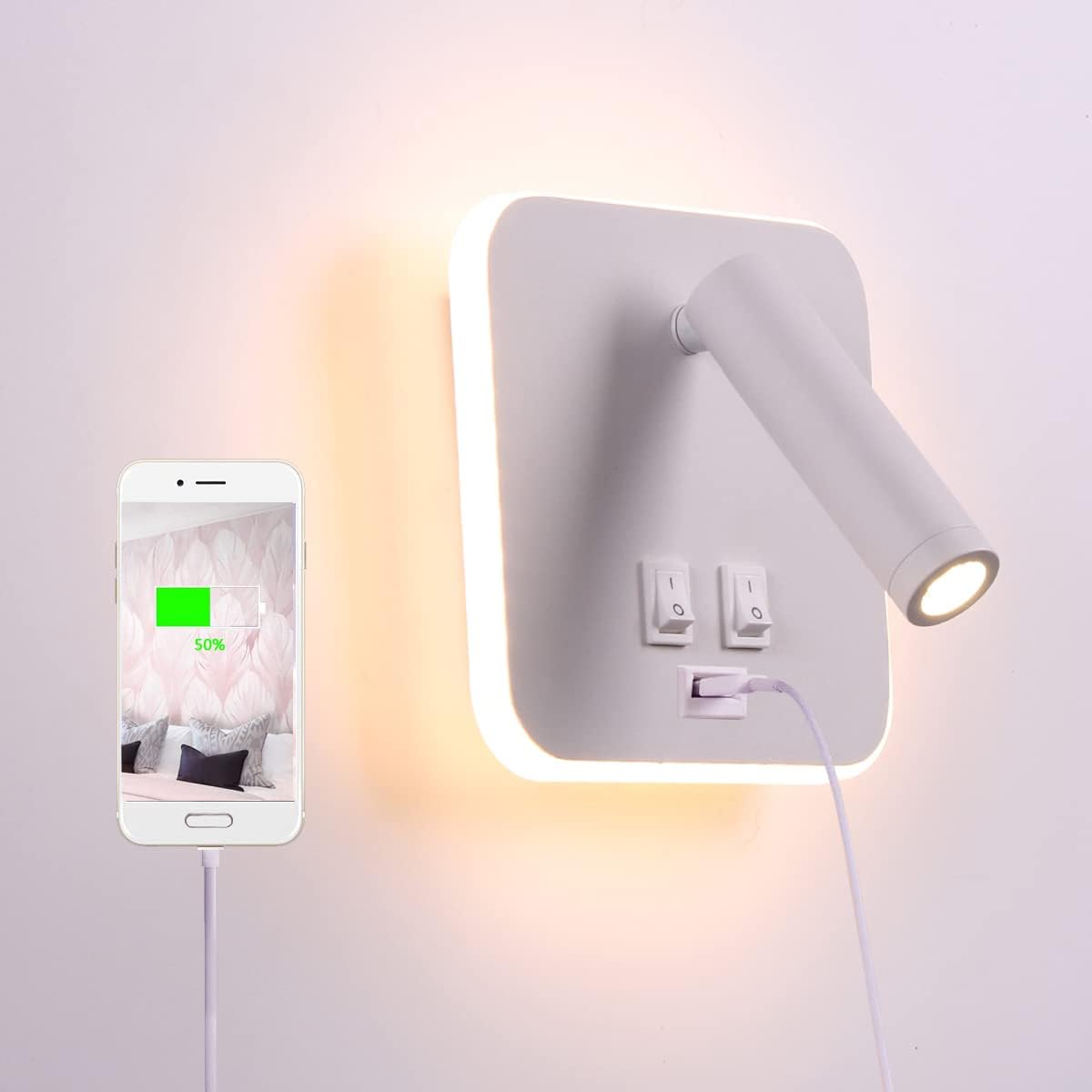 Applique da Comodino Orientabile con Porta Ricarica USB - immagine 1