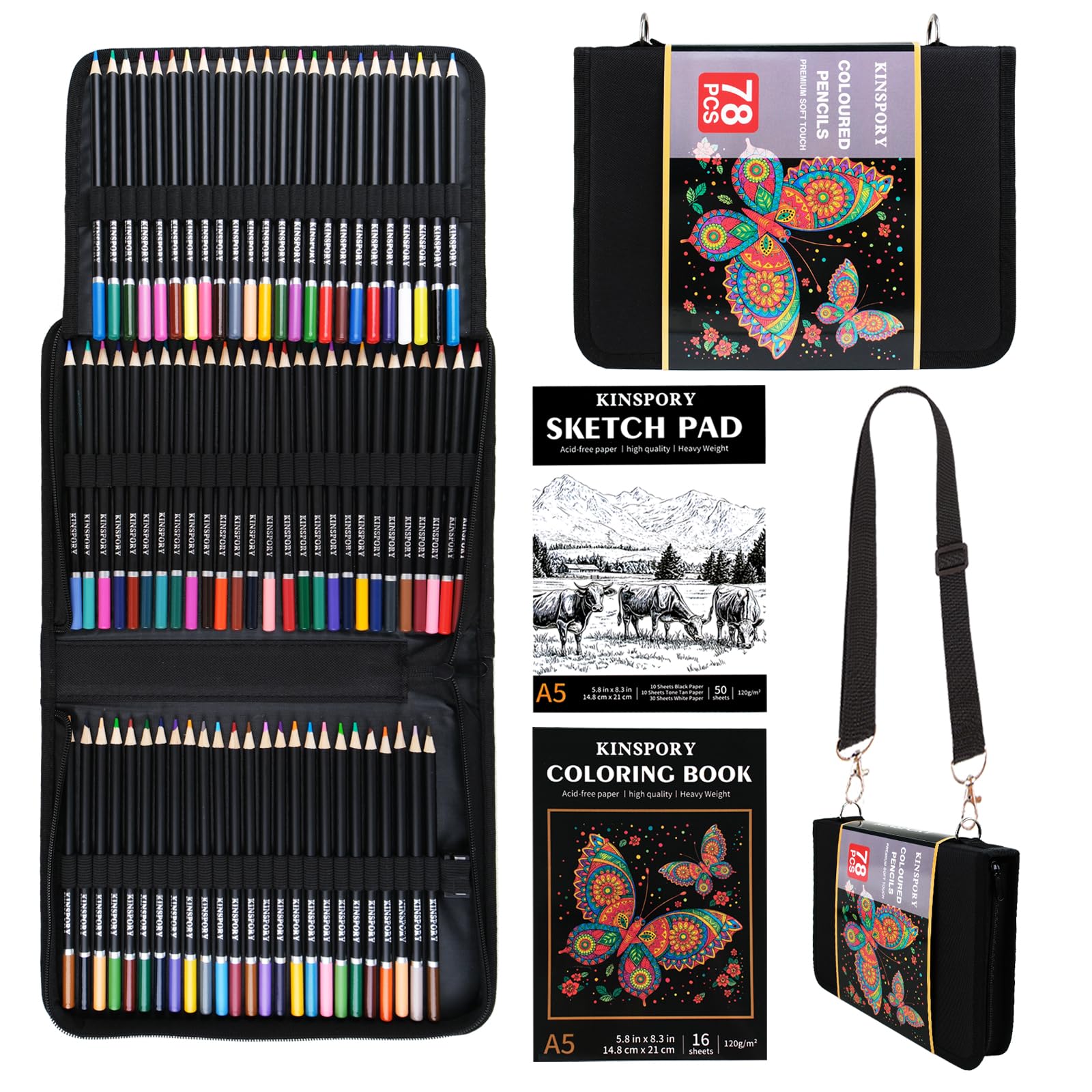 Kinspory 78 Matite Colorate con Taccuino da Schizzi