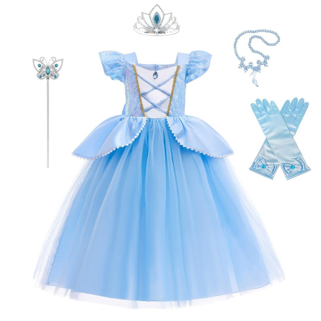 Lito Angels Vestito Costume da Principessa con Accessori per Bambina Ragazza Taglia 2-10 Anni, Cenerentola/Belle