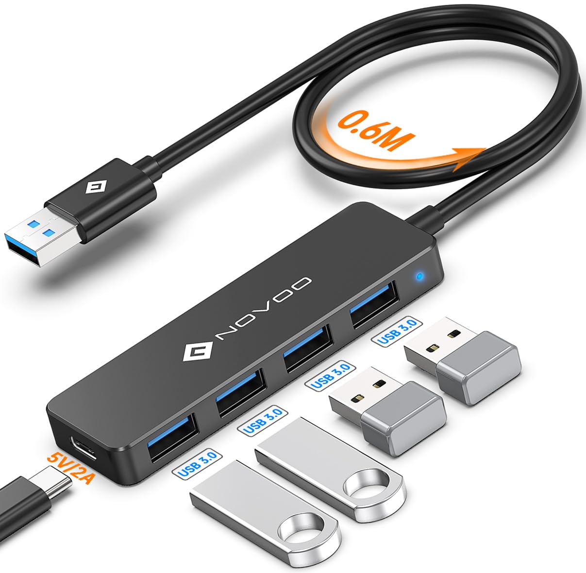 Novoo USB C Hub 4 Porte USB 3.0 con Cavo 60cm | Velz
