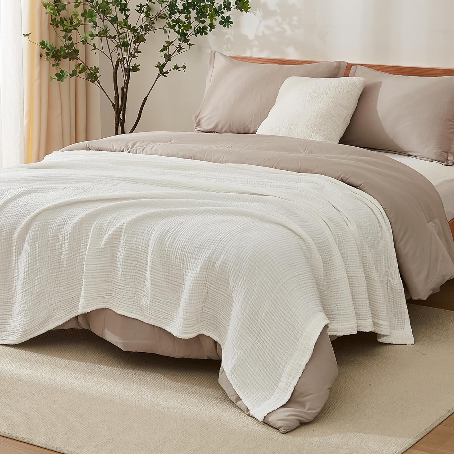 Emme Coperta 100% Cotone Pre-Lavata 140x190cm, Bianco - immagine 5