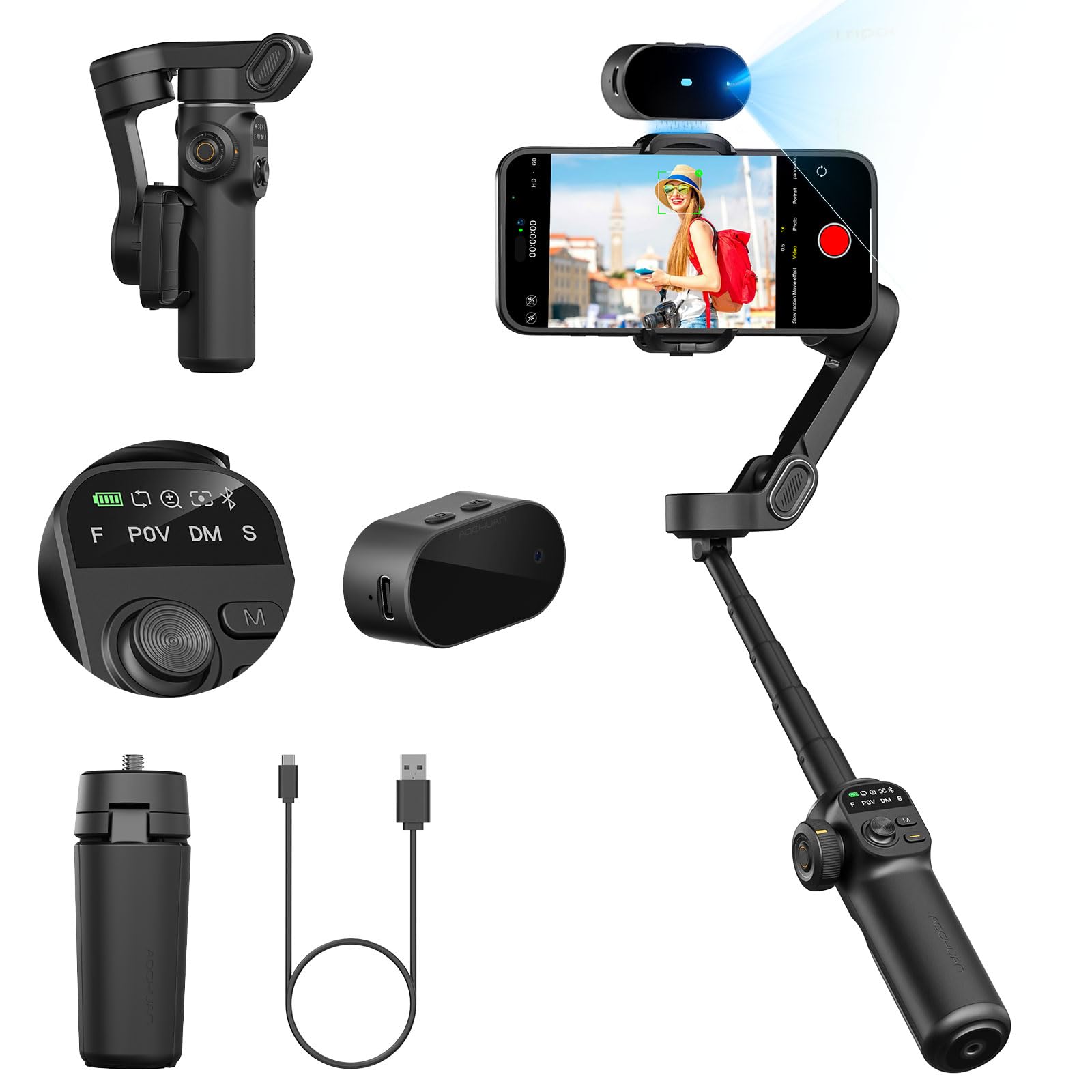 Aochuan Smart X2AI - Gimbal Stabilizzatore Smartphone 3 Assi, Nero