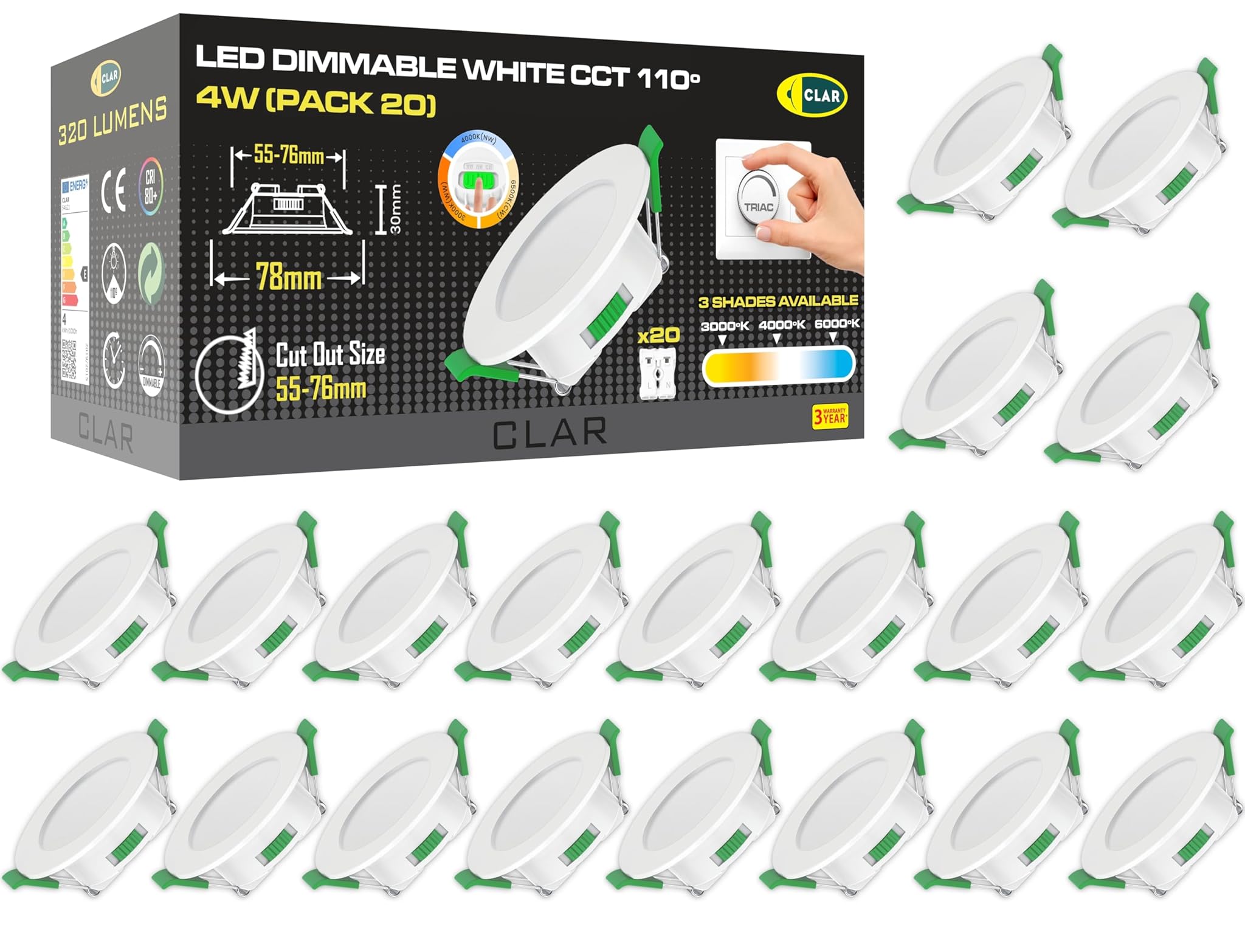 Clar Downlight LED da Incasso Dimmerabile 4W (Pack 20)
