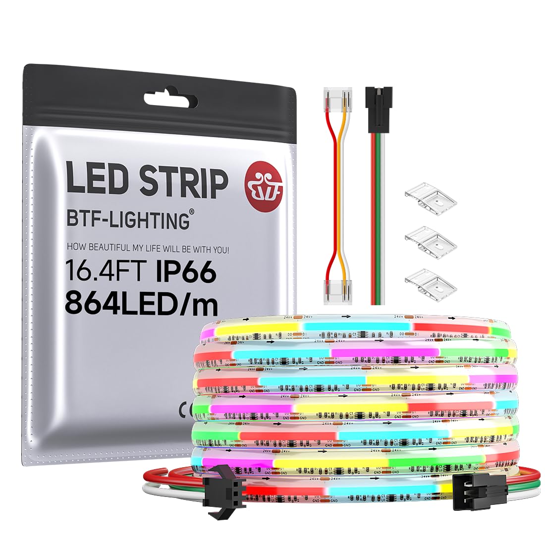 Btf-lighting FCOB COB RGB WS2811 Striscia LED 5M IP66