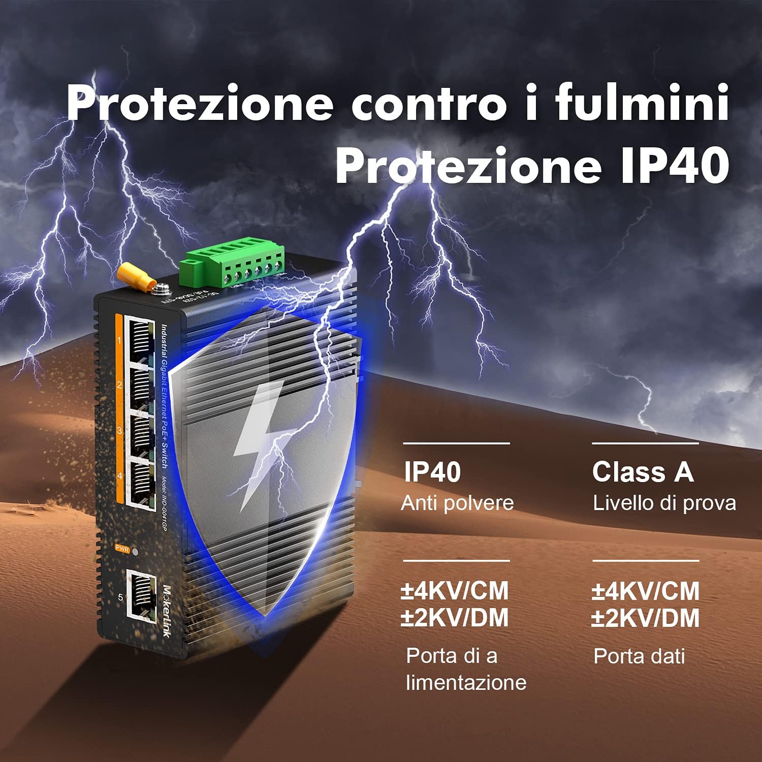 Mokerlink Switch Ethernet Industriale Gigabit PoE 5 Porte - immagine 4