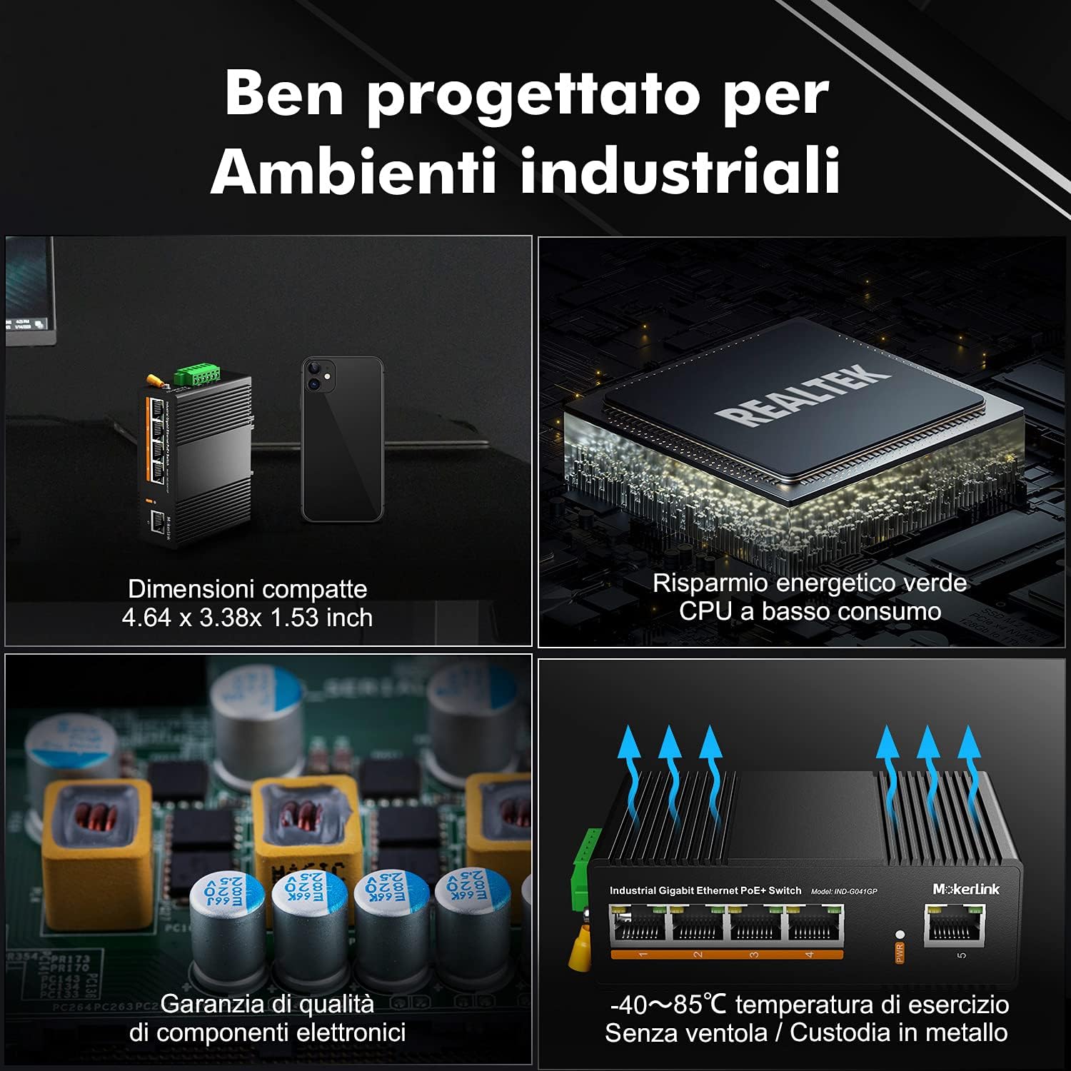 Mokerlink Switch Ethernet Industriale Gigabit PoE 5 Porte - immagine 5