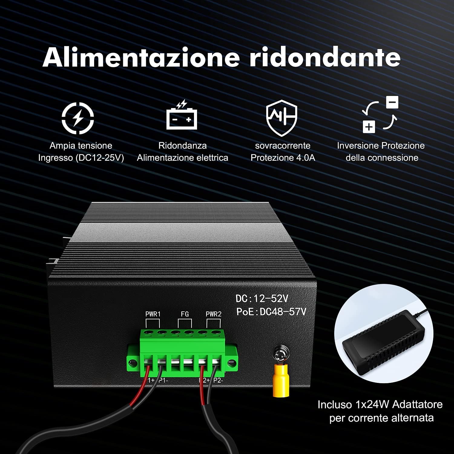 Mokerlink Switch Ethernet Industriale Gigabit PoE 5 Porte - immagine 6