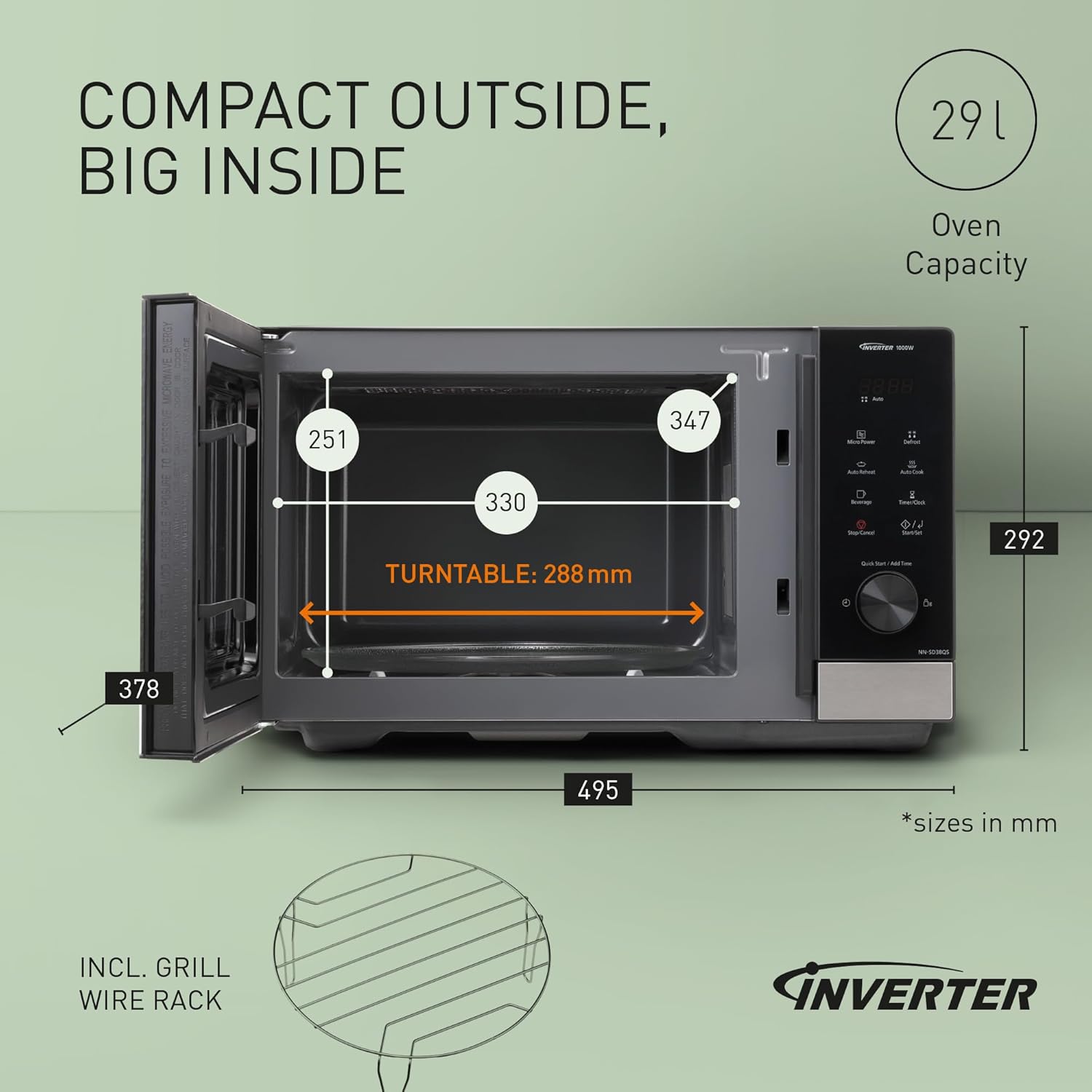 Panasonic NN-SD38QSEPG Microonde Solo 29L 1000W - immagine 4