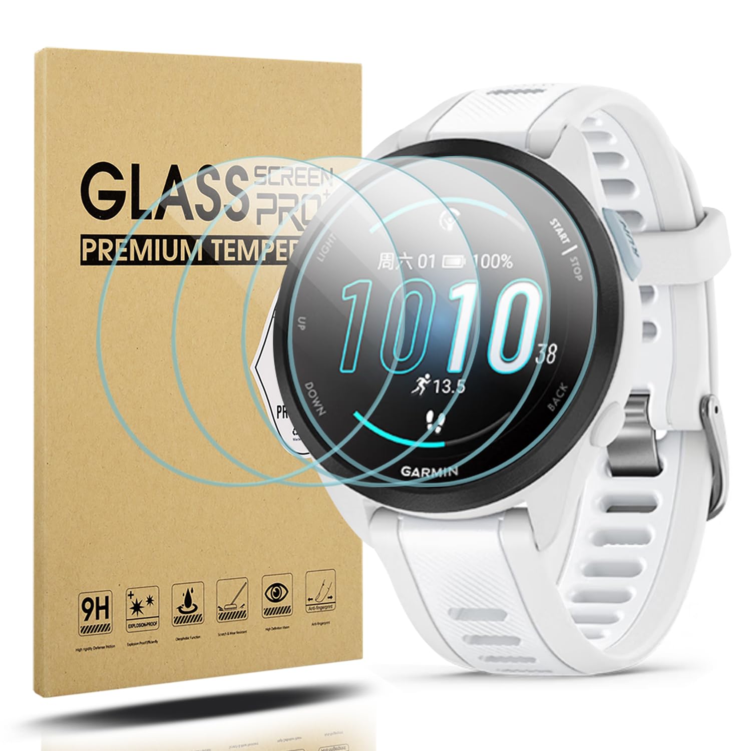 Diruite 4 Pezzi Vetro Temperato per Garmin Forerunner 165