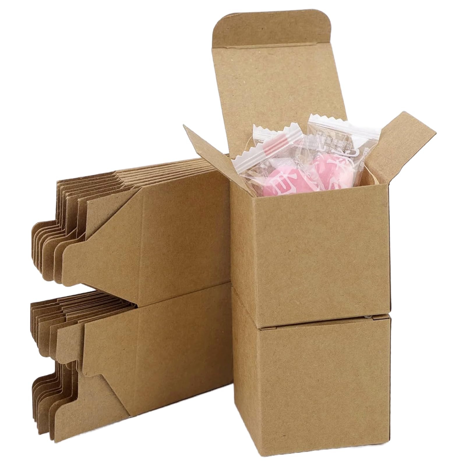 Festa Centro (10x10x10cm) 50Pz; Scatoline Carta Kraft Marrone ;Scatoline Carta Kraft Marrone Quadrate;Scatola Cartone con Coperchio Facile da Assemblare - Scatole Bomboniere per Compleanni e Matrimoni