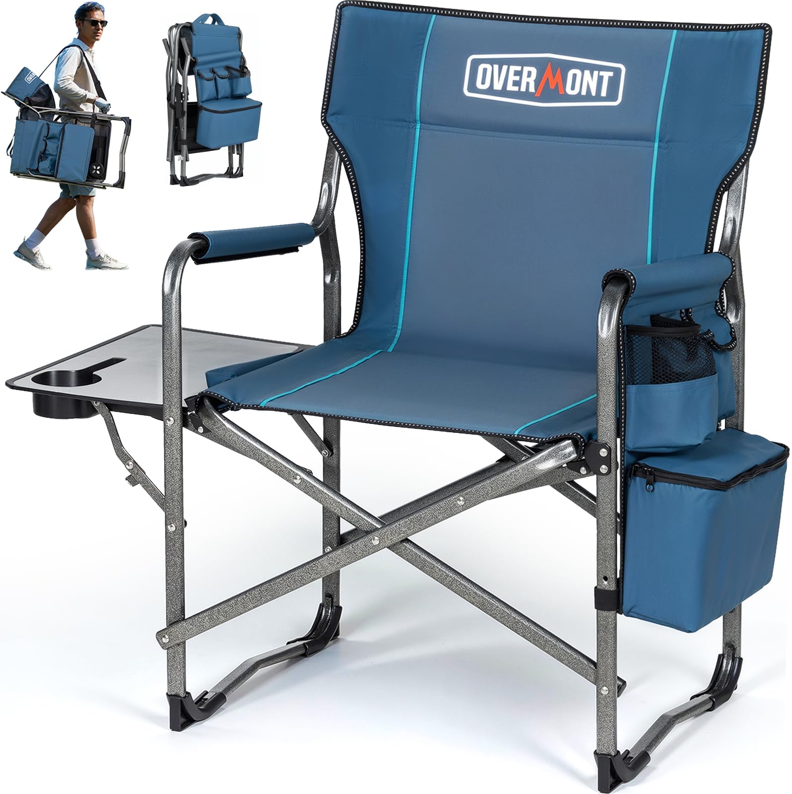 Overmont Sedia da Regista XL Pieghevole 180kg, Grigio-blu