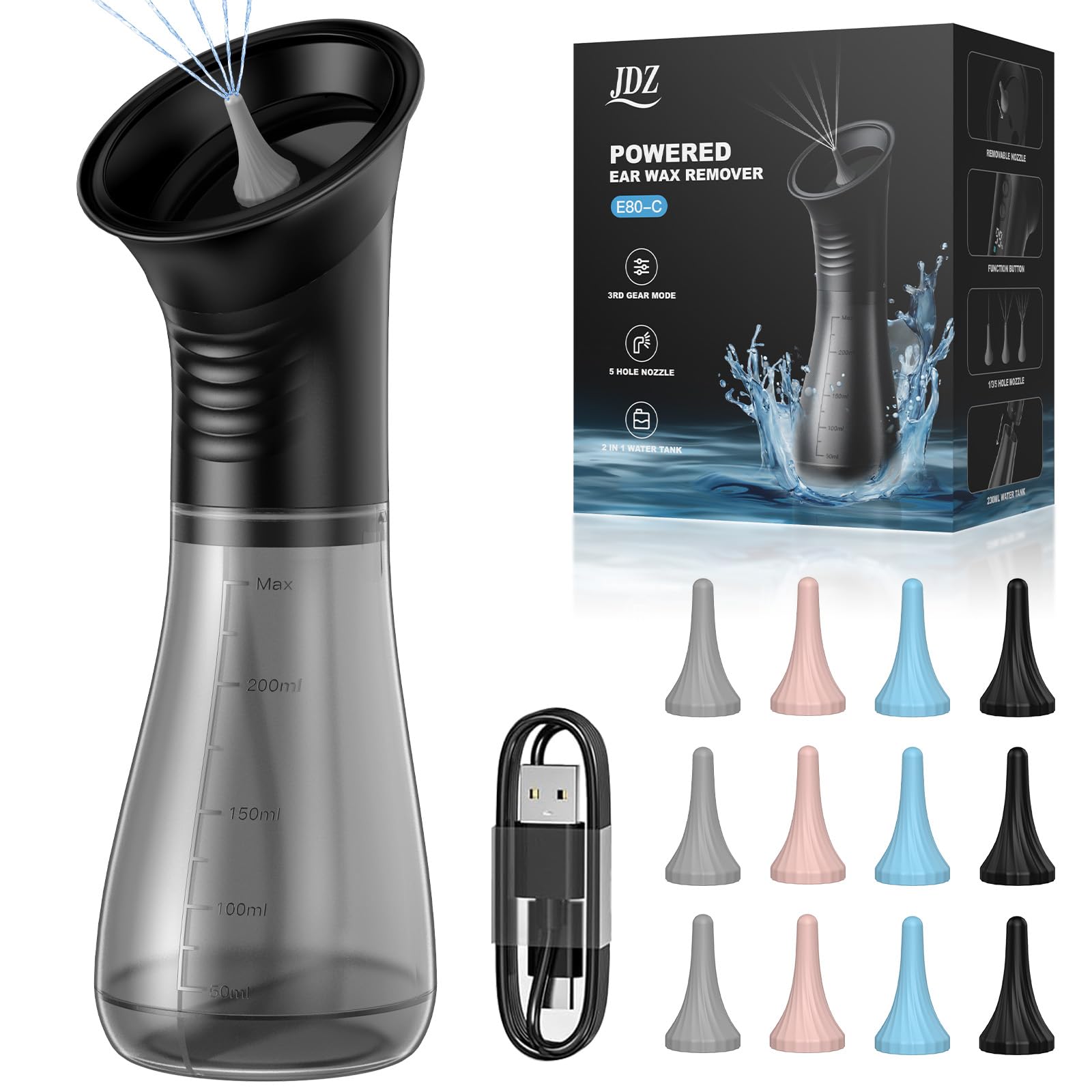 JDZ Pulizia Orecchie 2000mAh con Doppio Serbatoio
