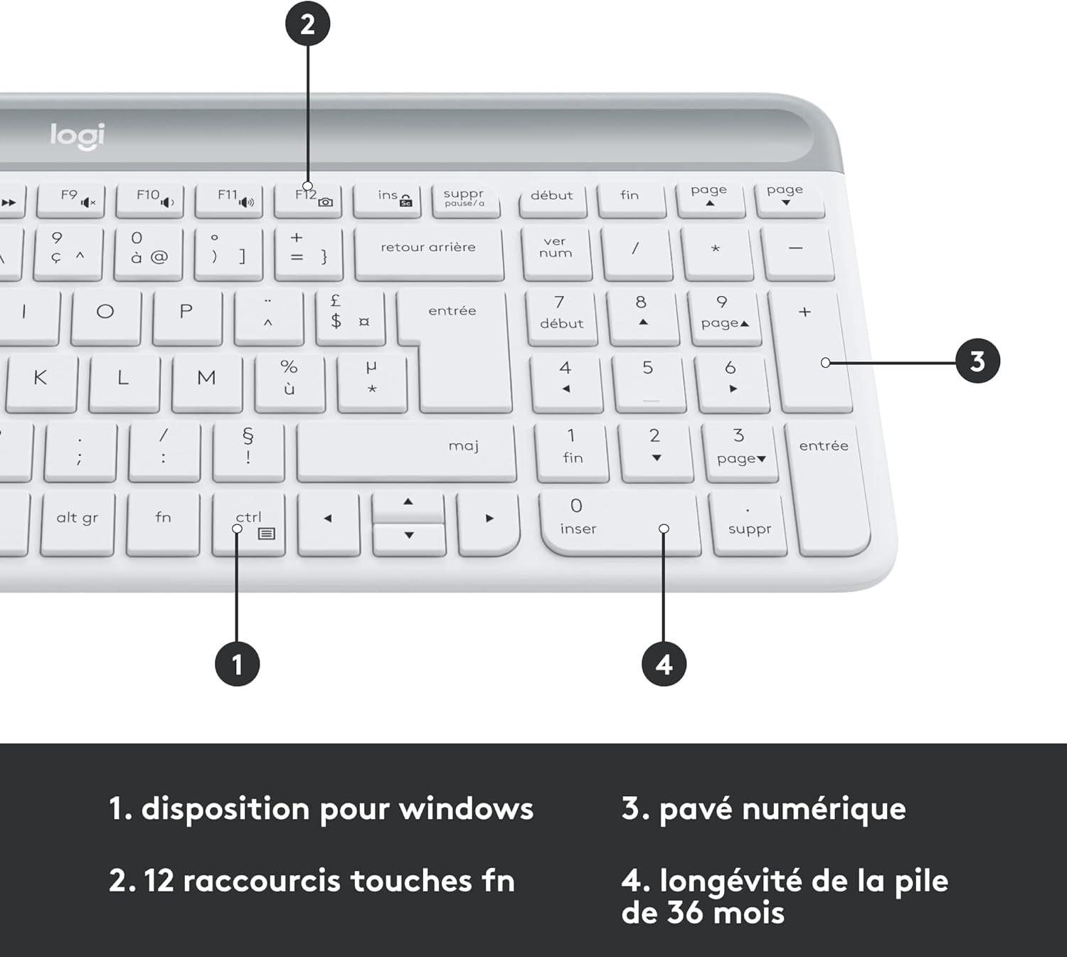Logitech MK470 Kit Mouse e Tastiera, Layout Francese Azerty, Bianco - immagine 3