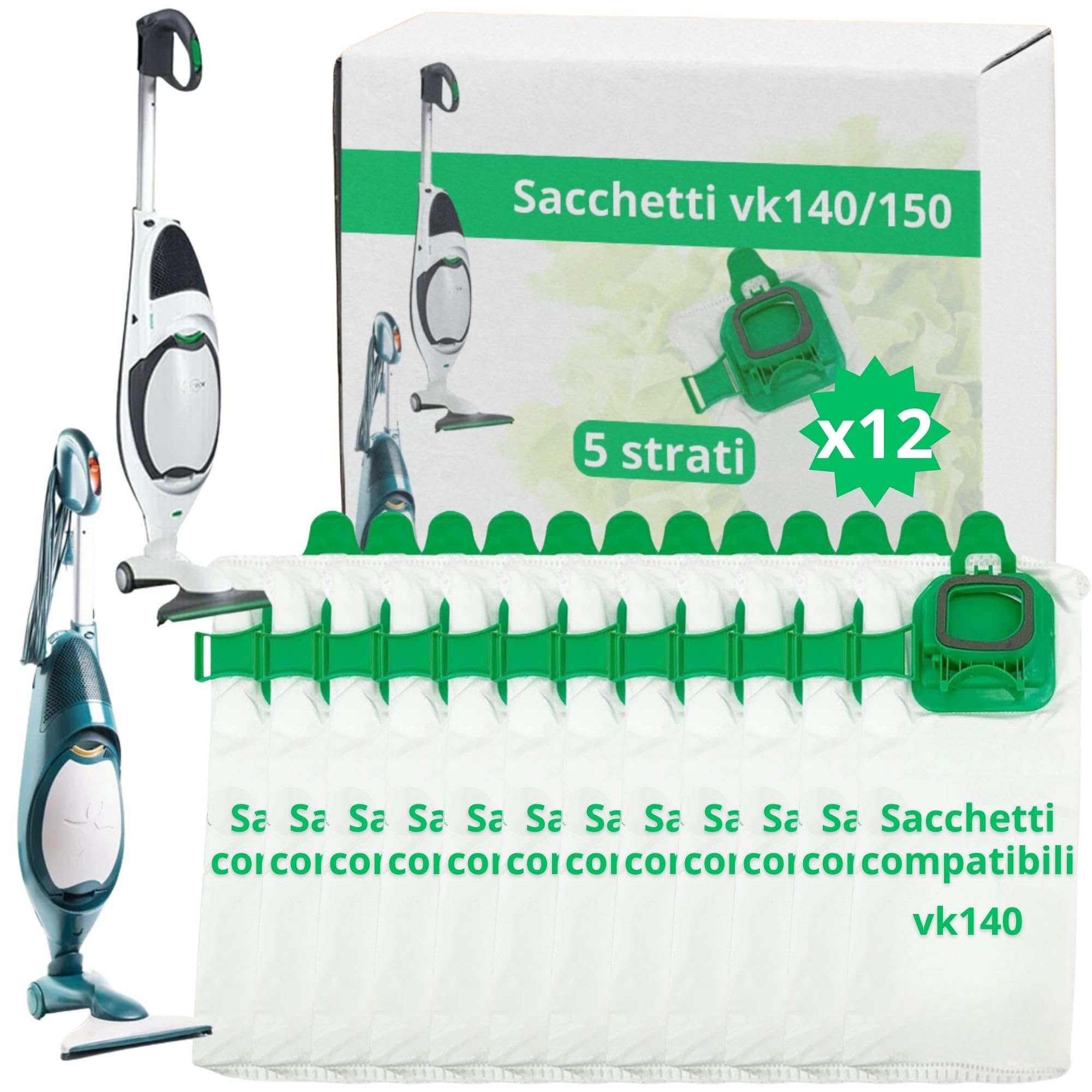 Namai Set 12 Sacchetti Folletto VK140 e VK150 Compatibili