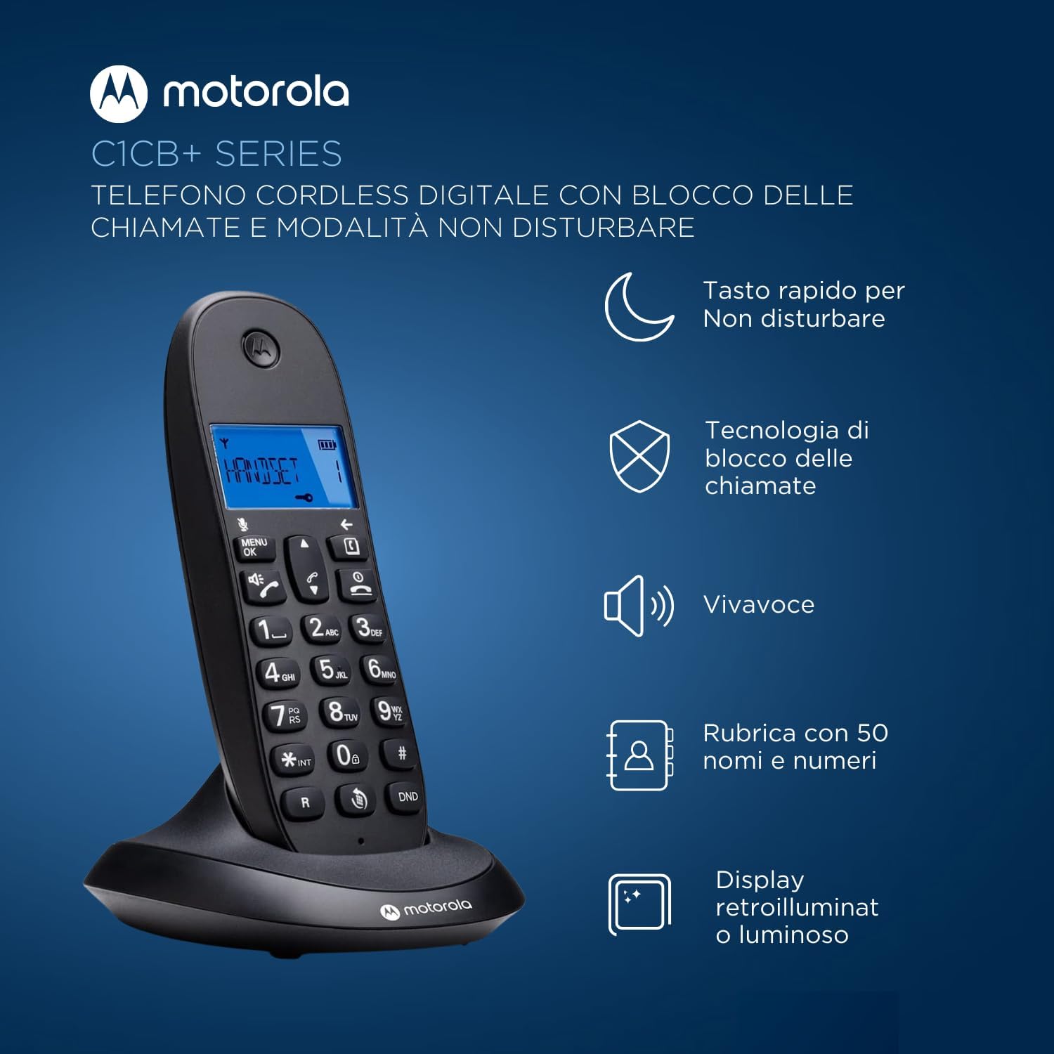 Motorola C1001CB+ - Telefono Cordless DECT, Nero - immagine 2