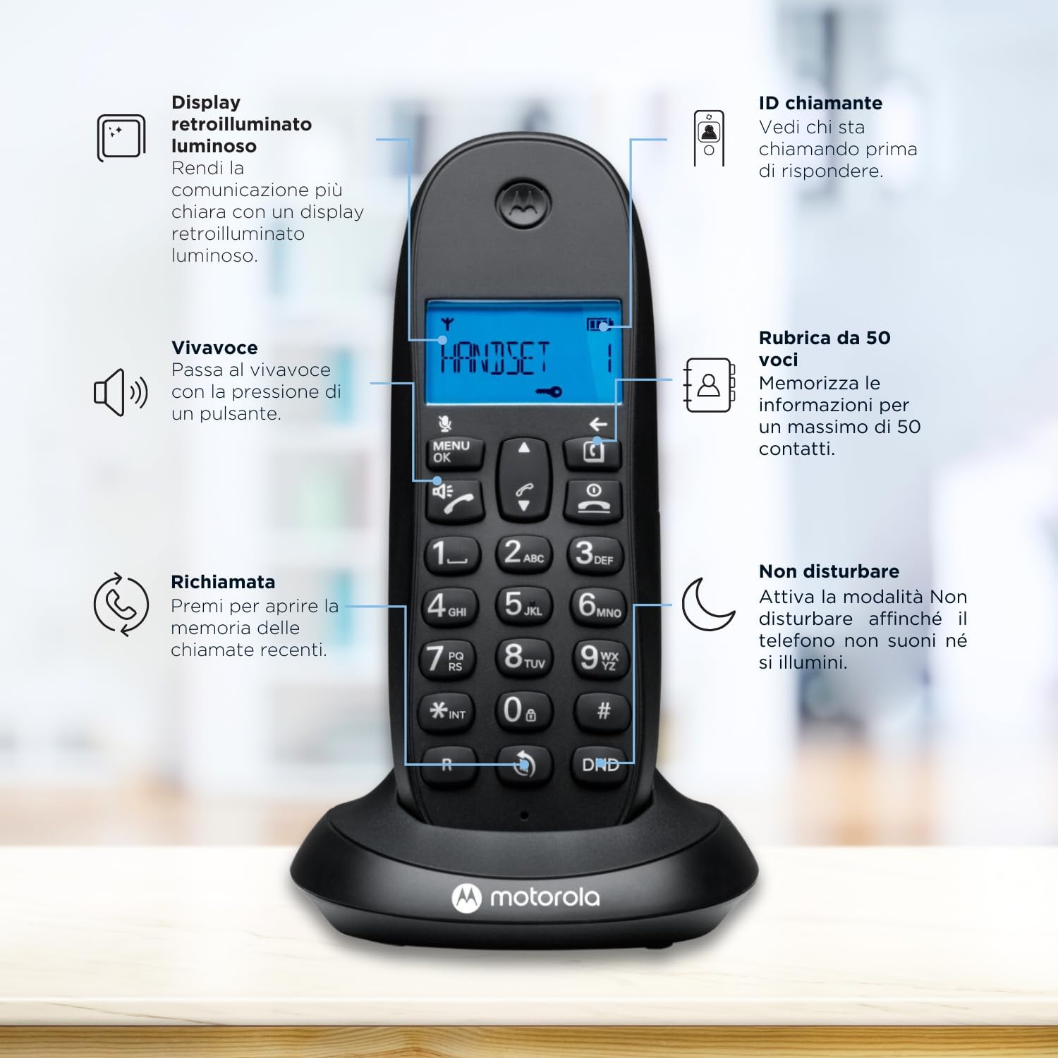 Motorola C1001CB+ - Telefono Cordless DECT, Nero - immagine 3