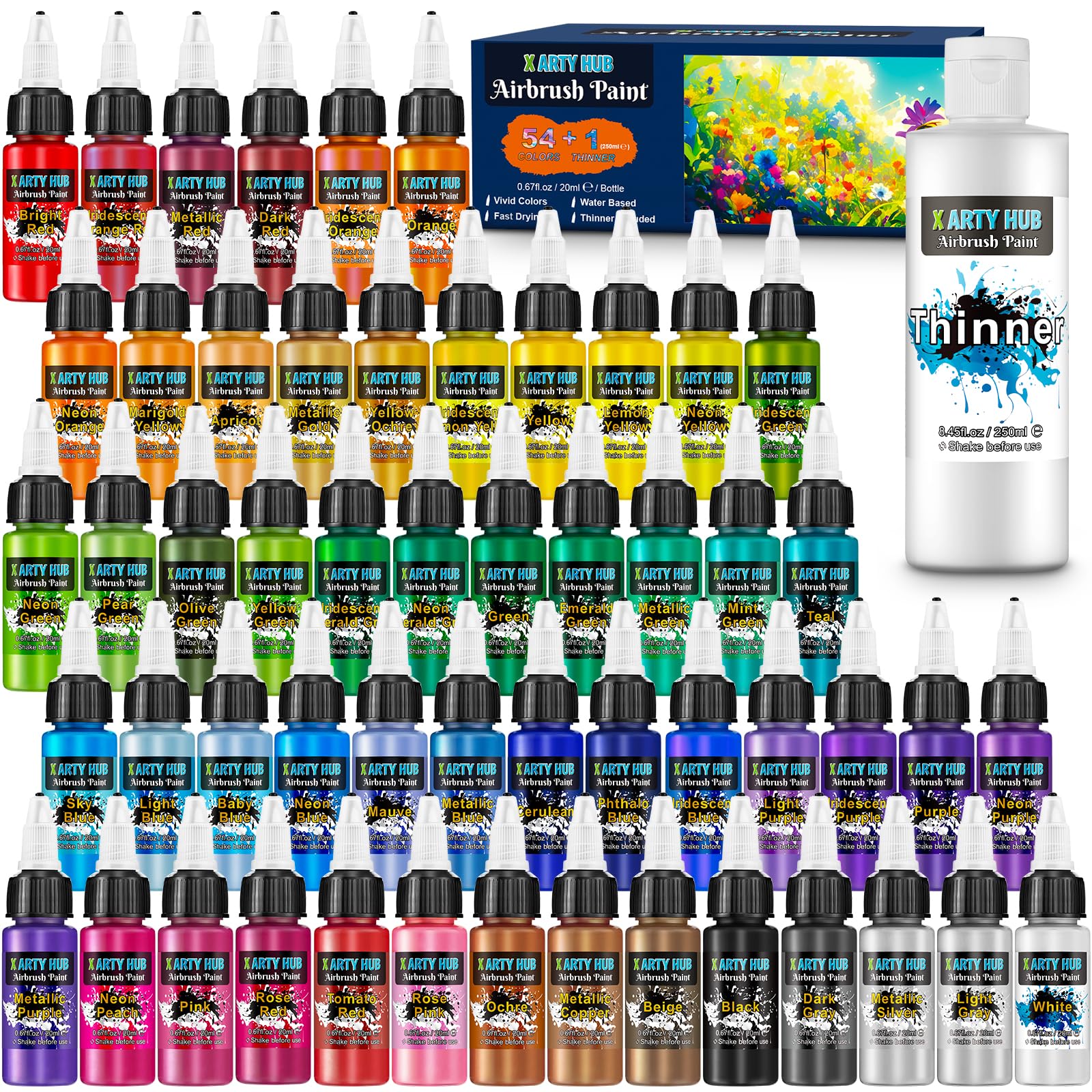 Pittura Aerografo 54 Colori con Diluente 250ml