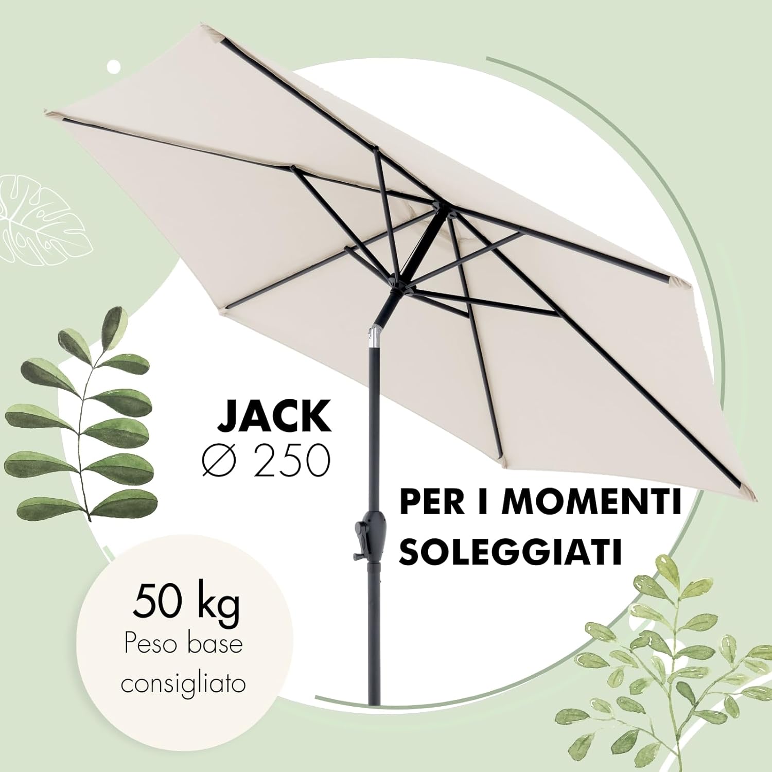 Doppler Ombrellone Jack 250 cm, Grigio - immagine 2