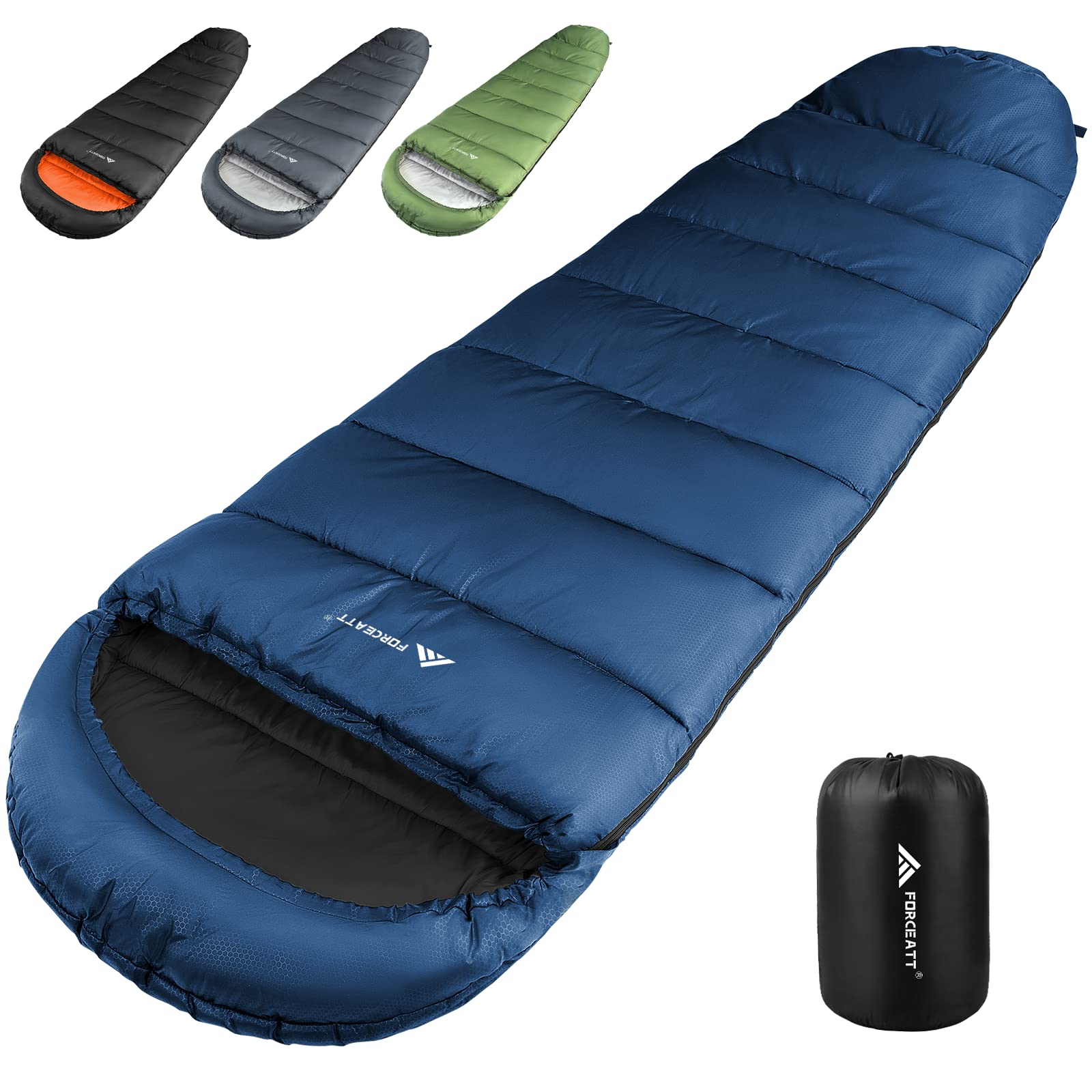 Forceatt Sacco a pelo, 5℃~25℃ 3-4 stagioni ultraleggero e compatto, invernale/estate all'aperto Sacco a pelo mummia, leggero percampeggio, festival, viaggi, uso interno ed esterno