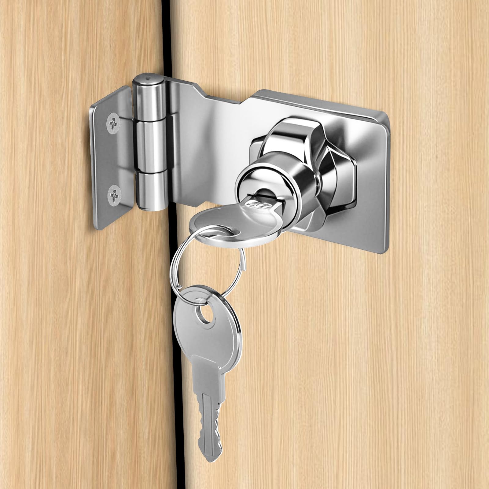 Flintronic Lucchetto Hasp, 2.5 Pollici Lucchetto Hasp in Acciaio Inox, Con Viti e Chiavi, Chiusura Armadio Serratura in Metallo per Porte Mobili Cassetti Armadietti Finestra Cancelli- Argento