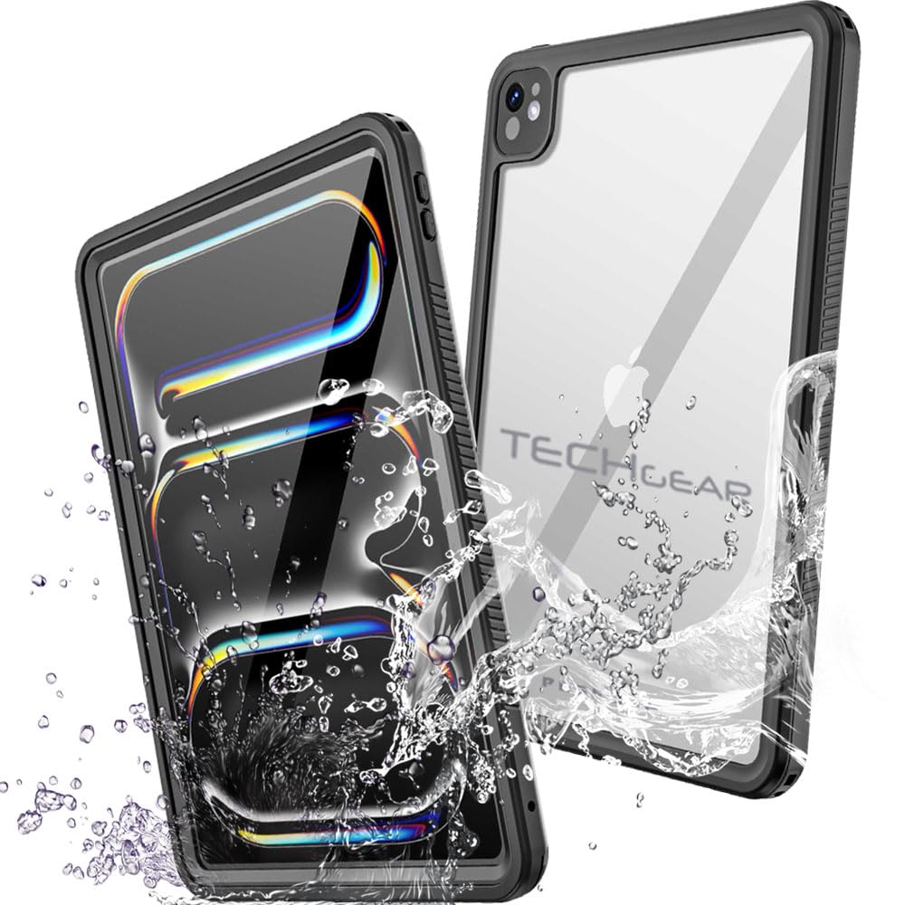 TECHGEAR Custodia impermeabile per iPad Pro 13" 2024 (M4) [Poseidon Case] Custodia sottile e robusta antiurto impermeabile con protezione schermo integrata + supporto e cinturino
