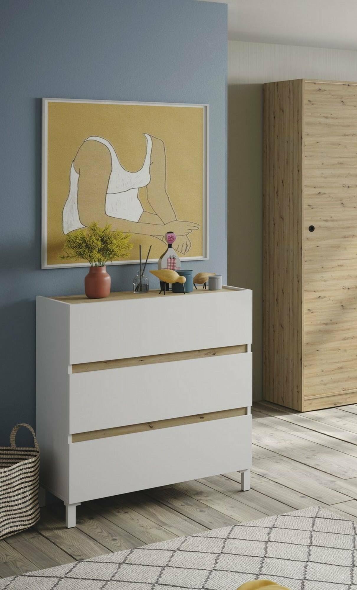 Dmora Cassettiera Forfar - Settimino Bianco e Rovere