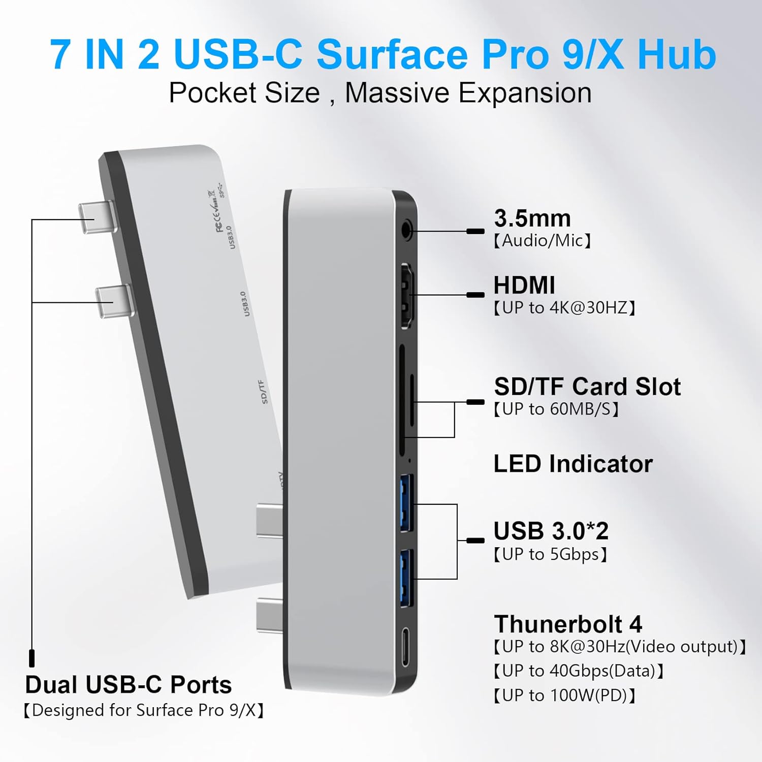 Hub Docking Station per Surface Pro 11 con HDMI 4K - immagine 2