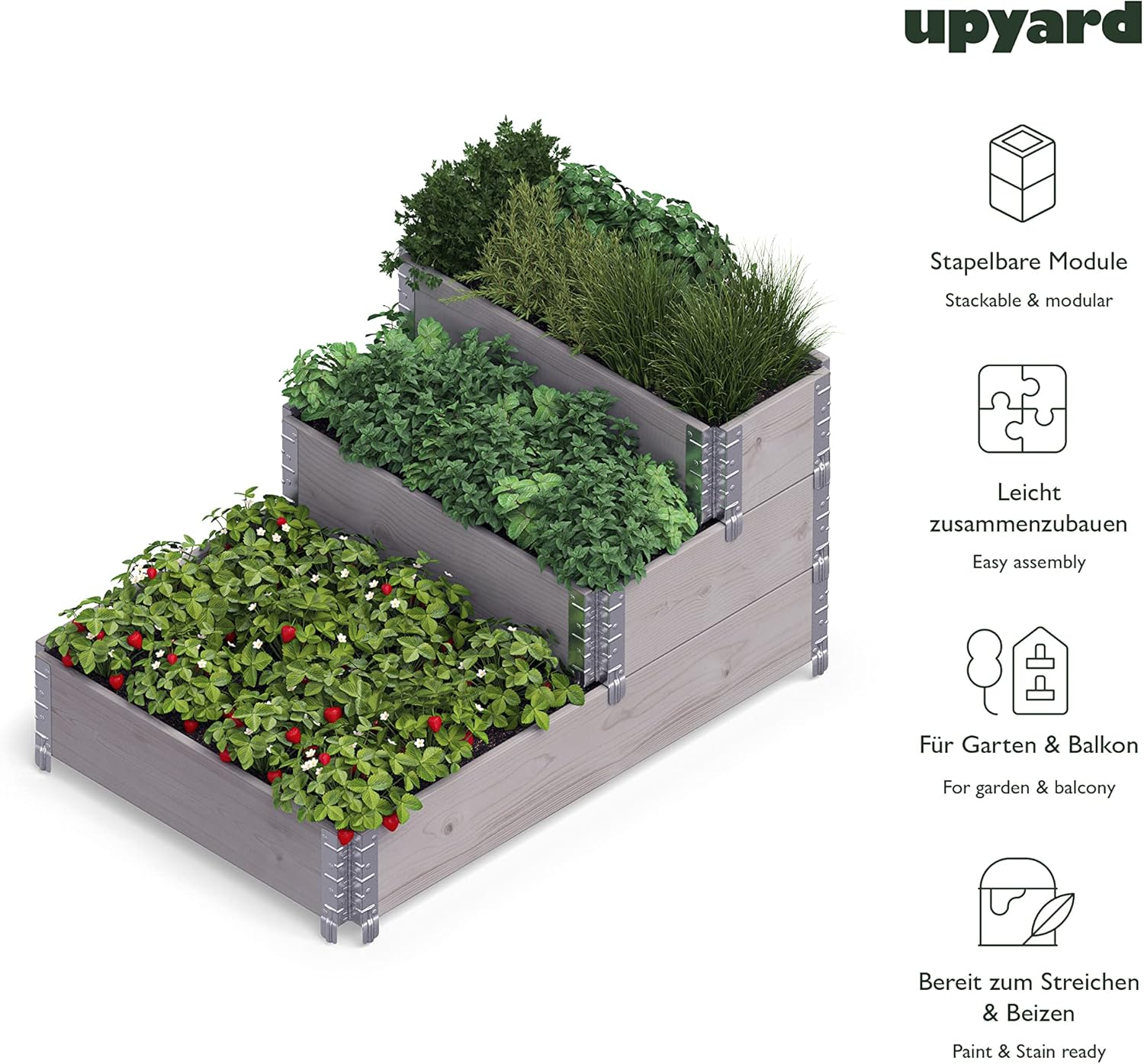 Upyard Aiuola Rialzata Trapuntata in Legno Naturale - immagine 3