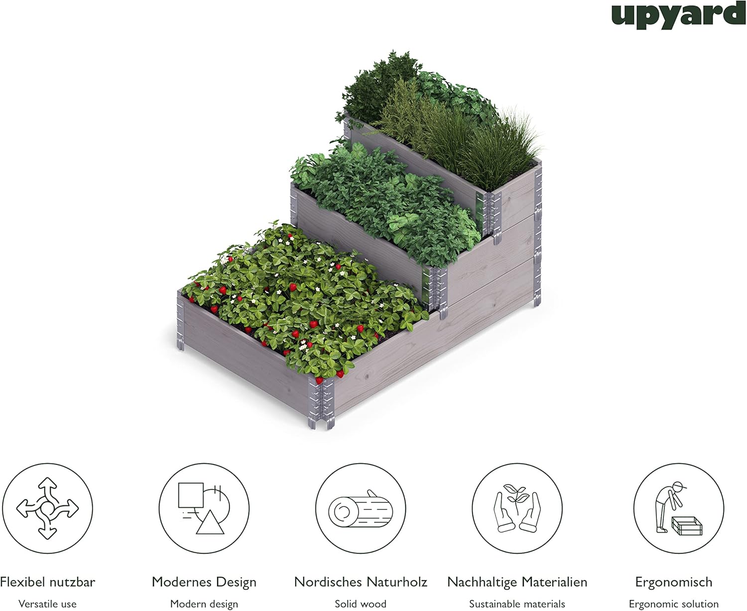 Upyard Aiuola Rialzata Trapuntata in Legno Naturale - immagine 4