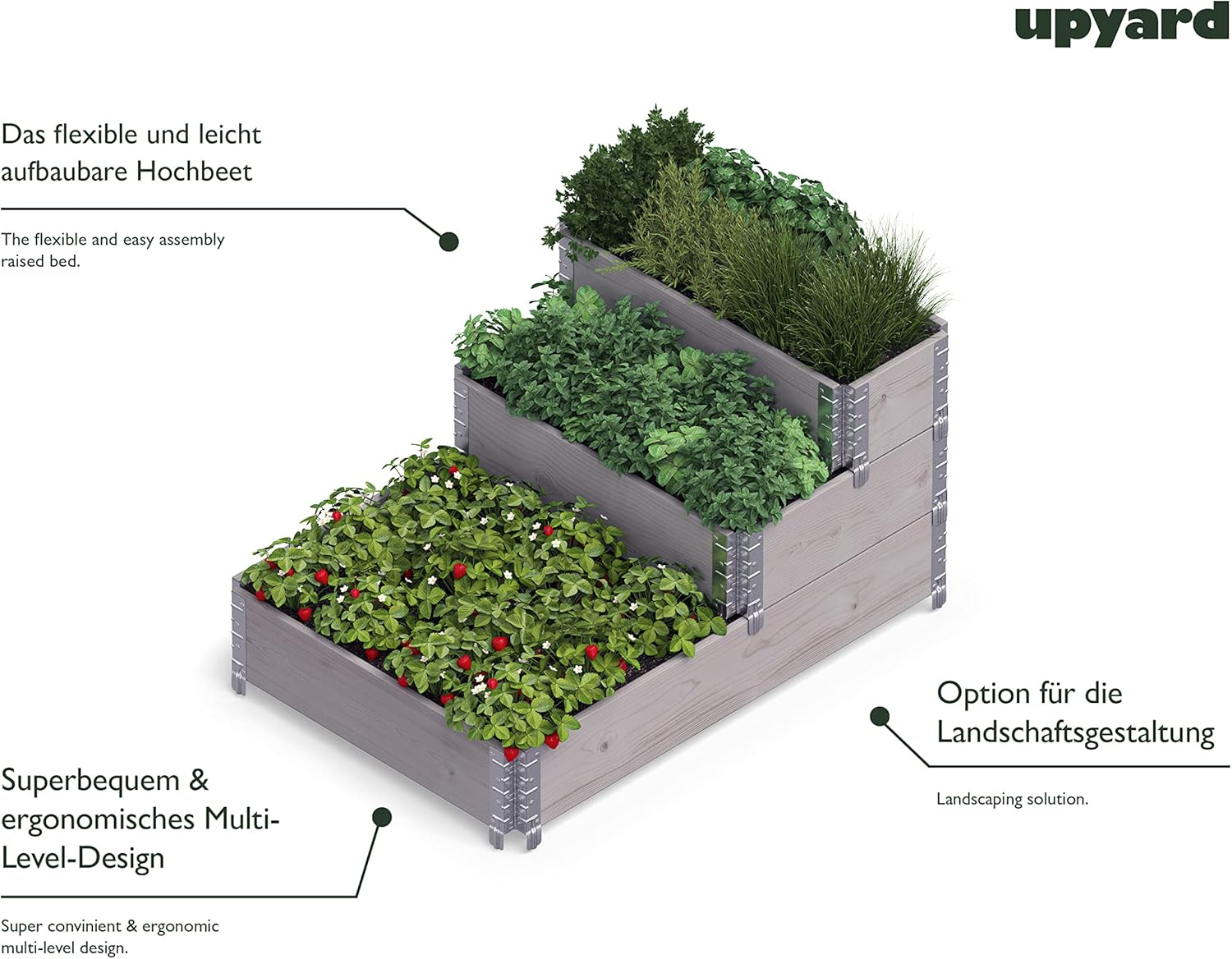 Upyard Aiuola Rialzata Trapuntata in Legno Naturale - immagine 5