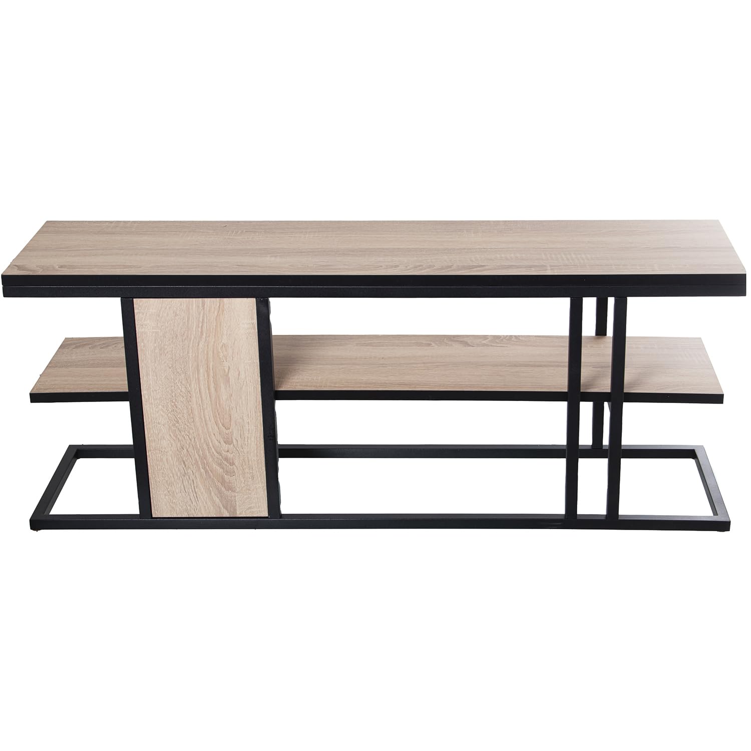 DRW Tavolo TV in Legno e Metallo 120x30x46cm, Rovere e Nero