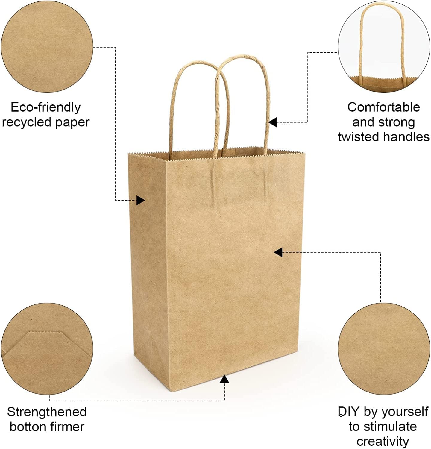 Sacchetti Carta Kraft con Manici 100 Pezzi, Marrone - immagine 3